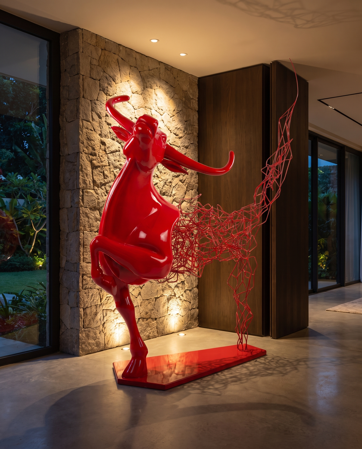 Aurelian Bull Large Sculpture - Red