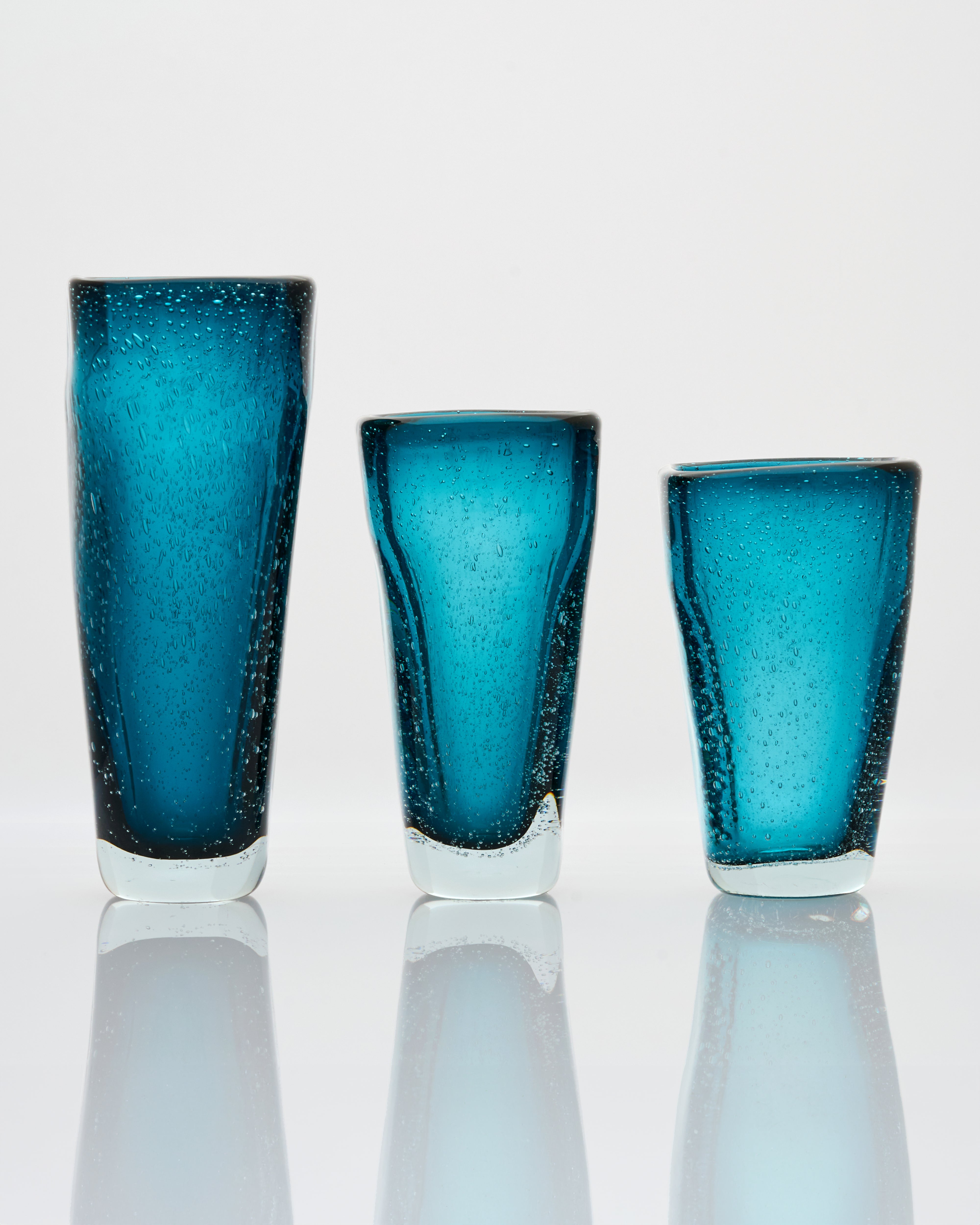 Elegant Blue Cone Form Vase Set