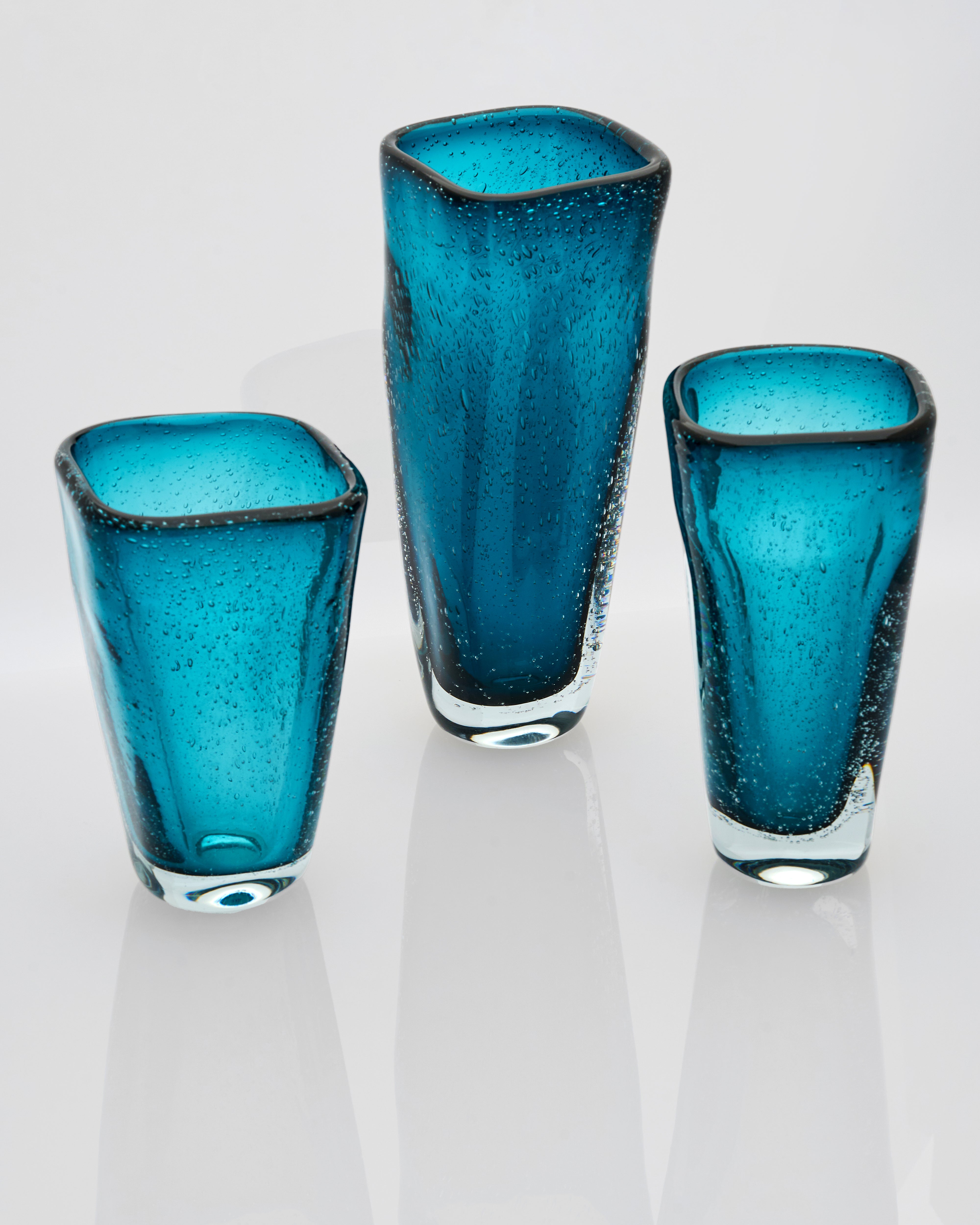 Elegant Blue Cone Form Vase Set