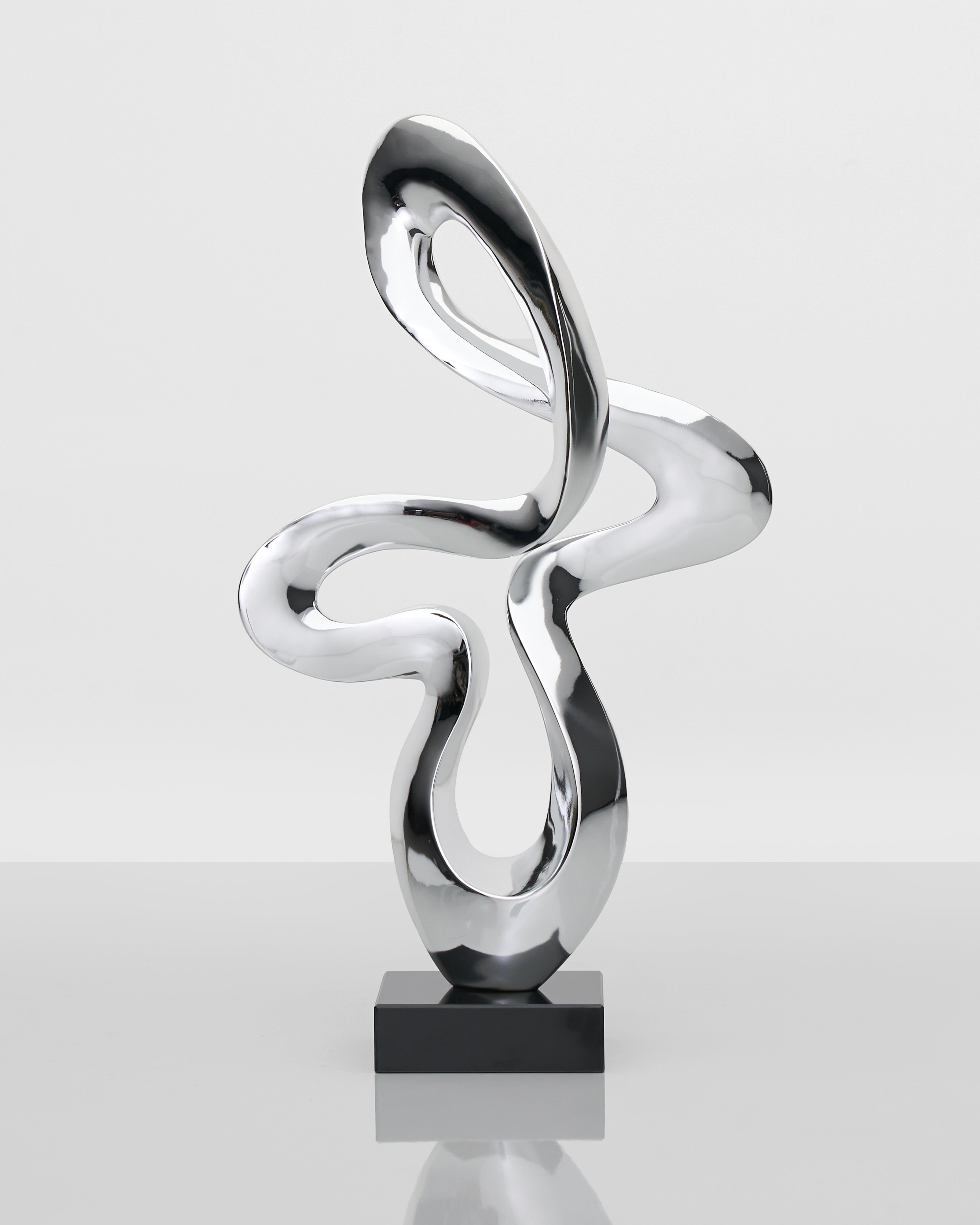 Contemporary Flow Curve Large Resin Sculpture - Silver