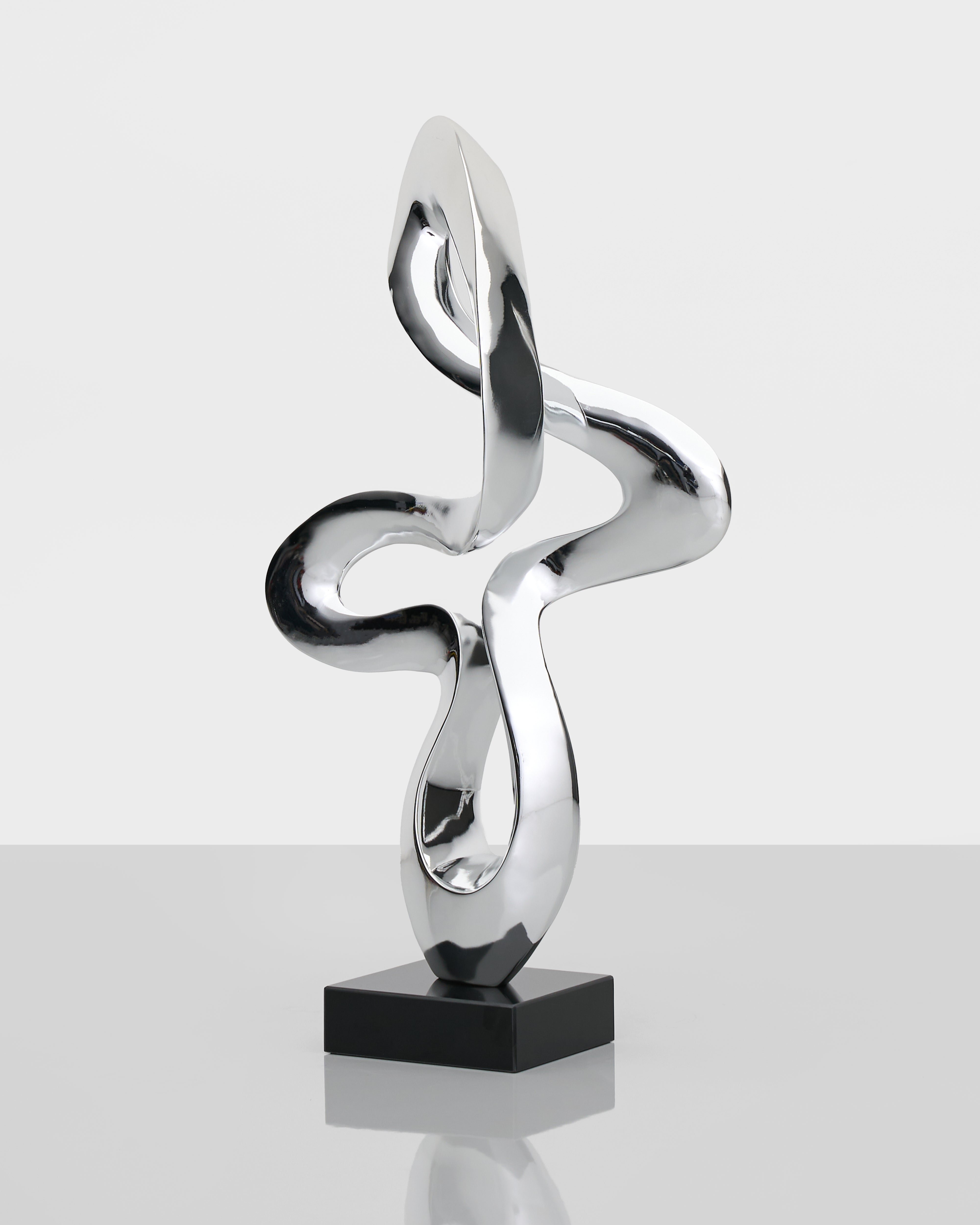 Contemporary Flow Curve Large Resin Sculpture - Silver