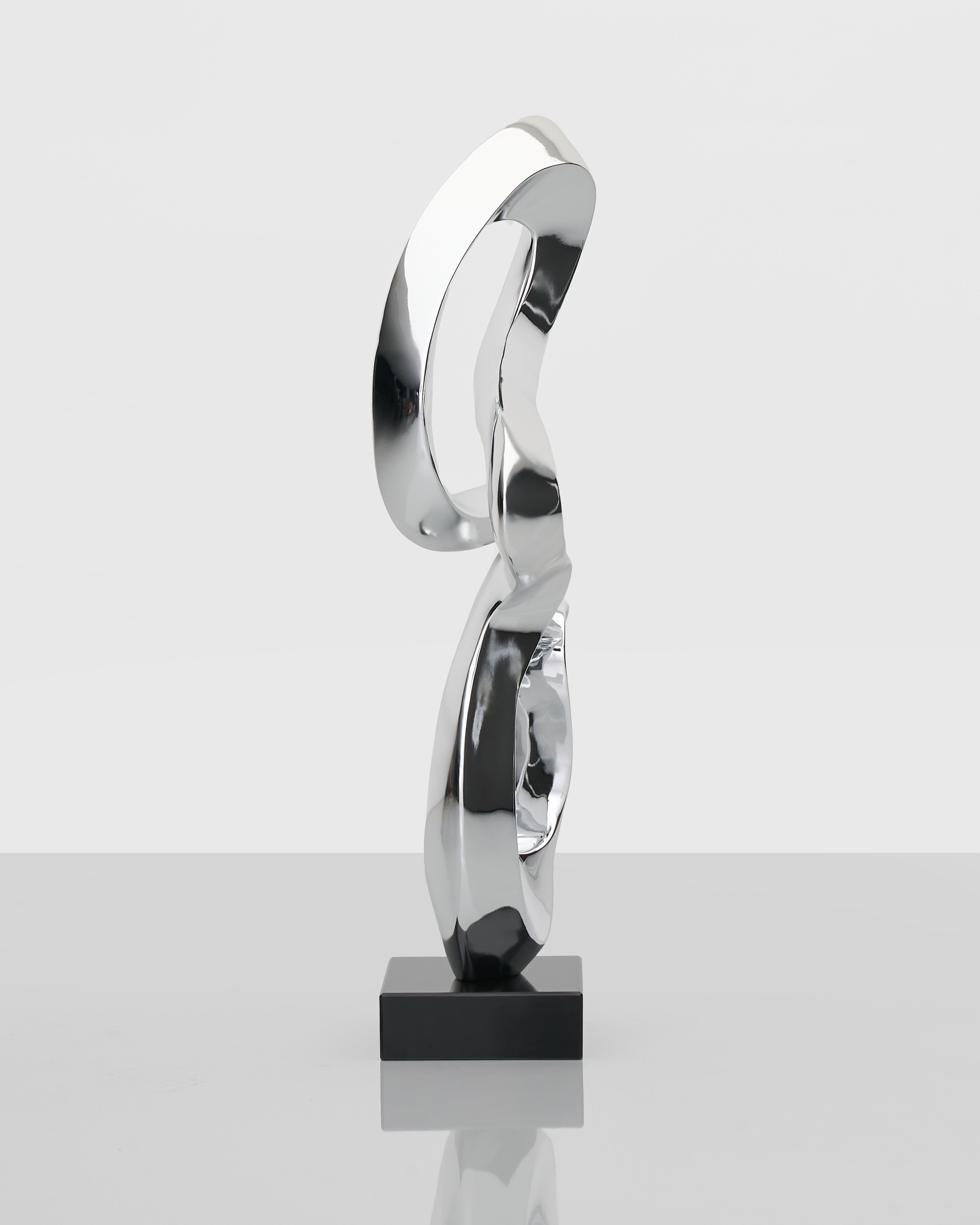 Contemporary Flow Curve Large Resin Sculpture - Silver