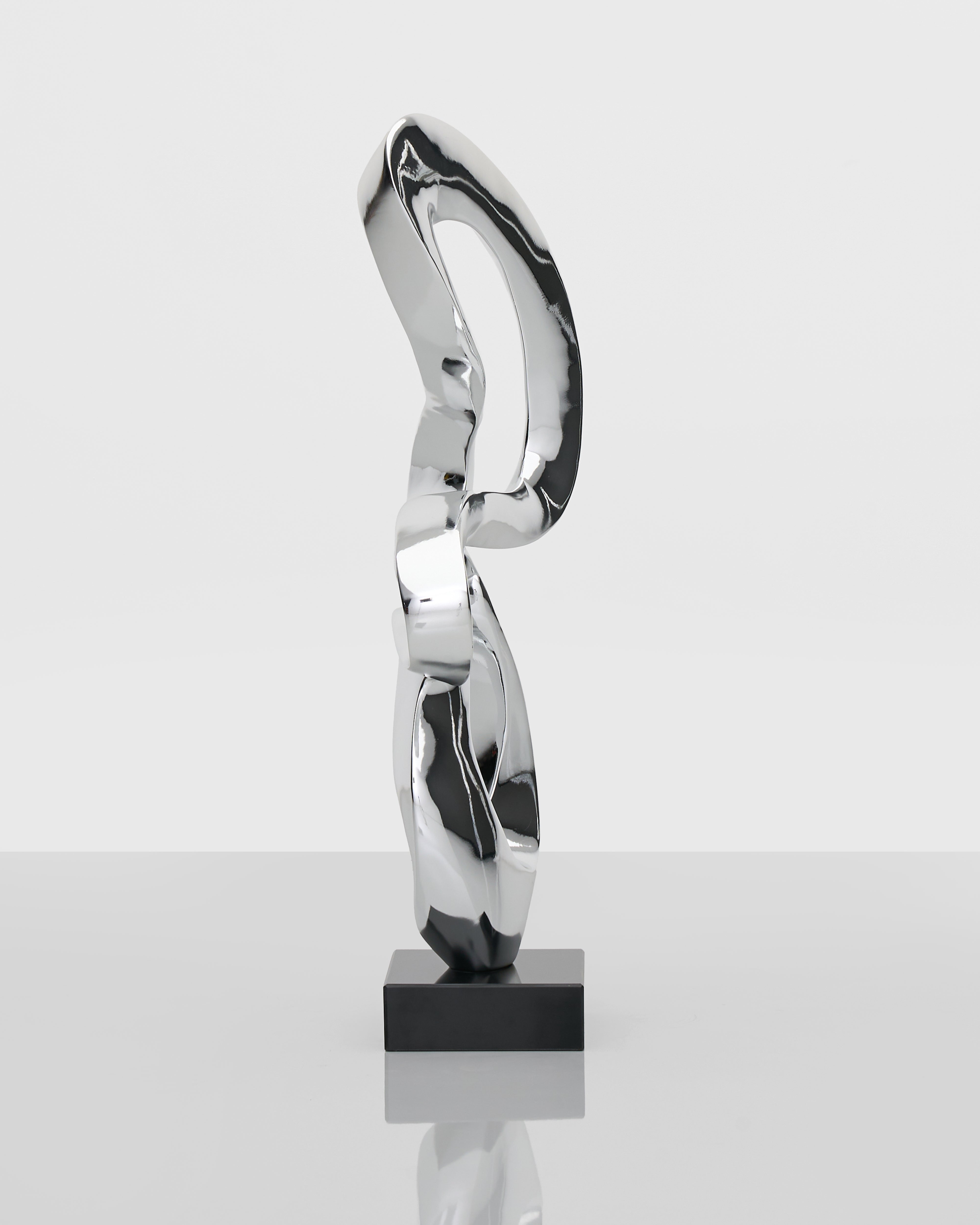 Contemporary Flow Curve Large Resin Sculpture - Silver