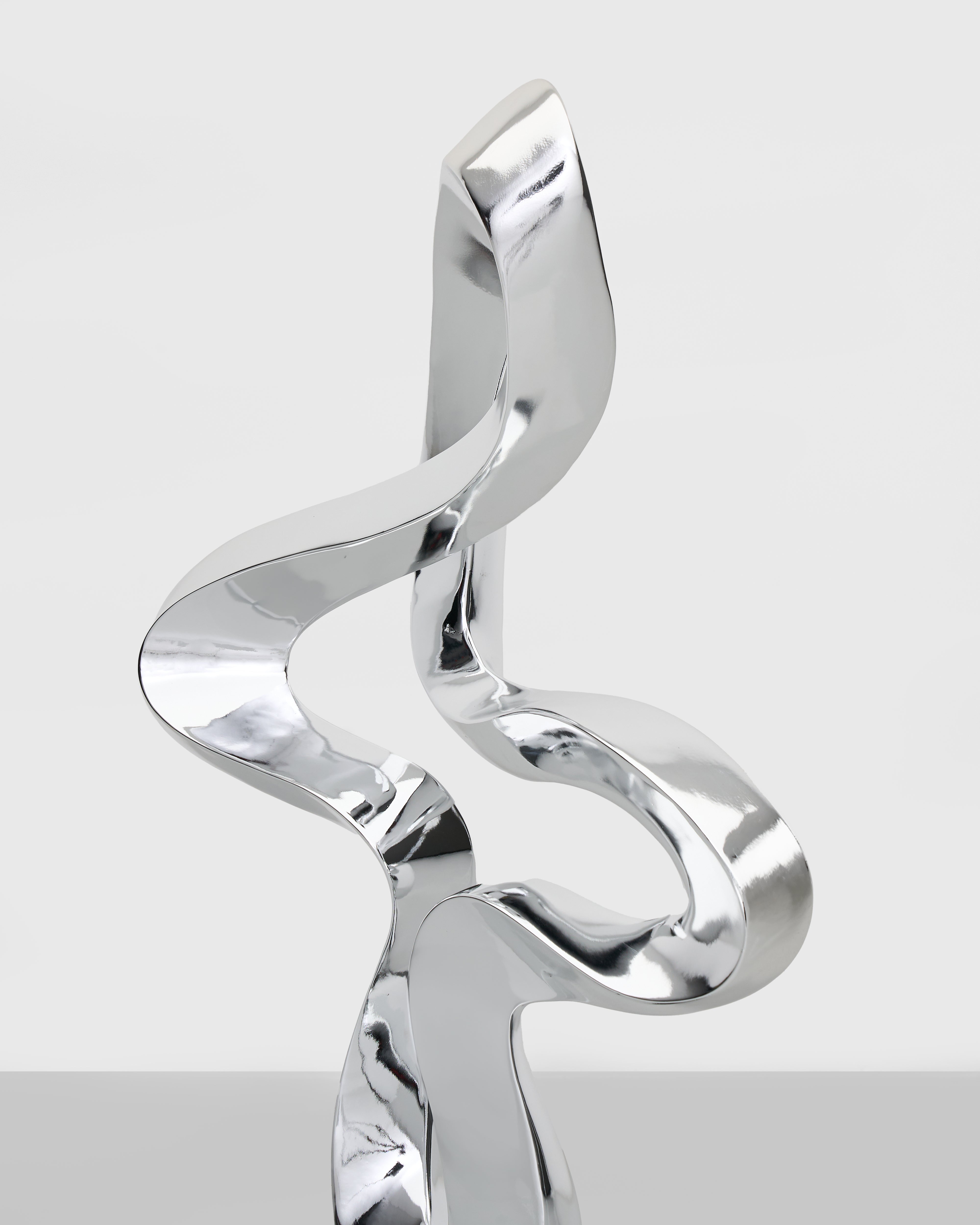 Contemporary Flow Curve Large Resin Sculpture - Silver