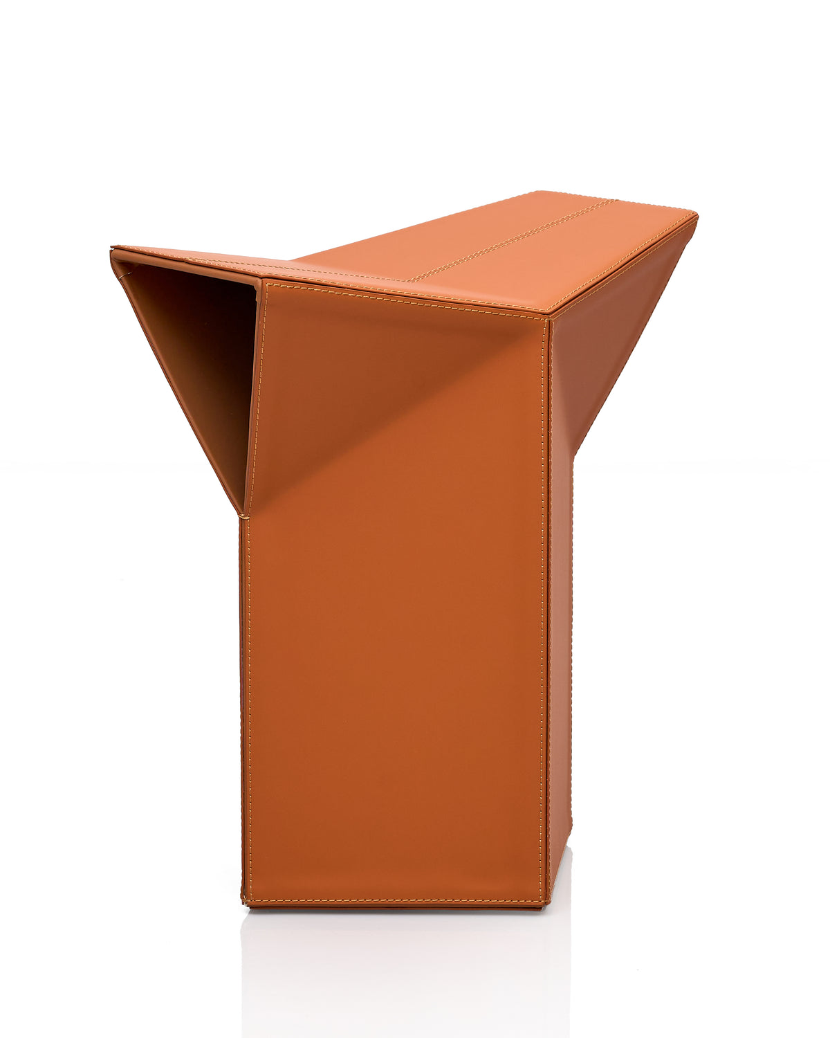 Diamond-Form Conical Leather Side Table - Vivid Brown