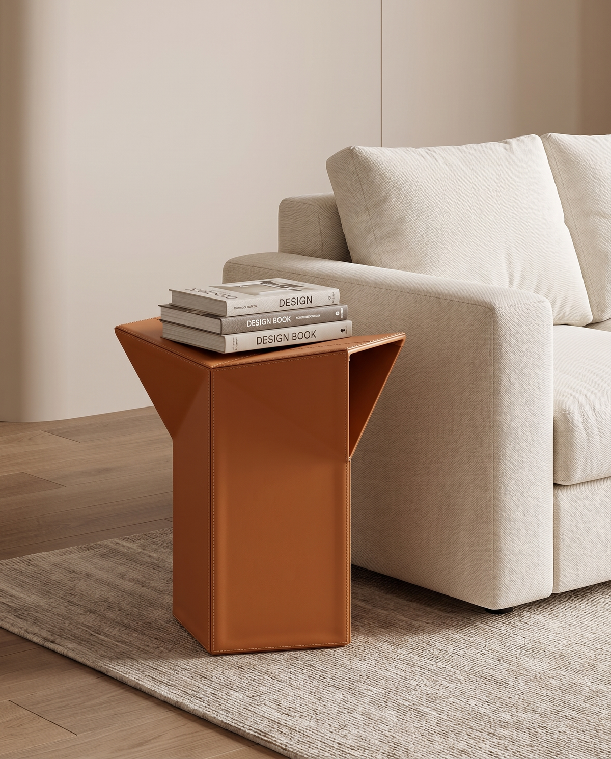 Diamond-Form Conical Leather Side Table - Vivid Brown