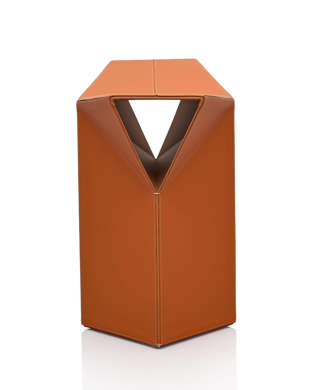 Diamond-Form Conical Leather Side Table - Vivid Brown