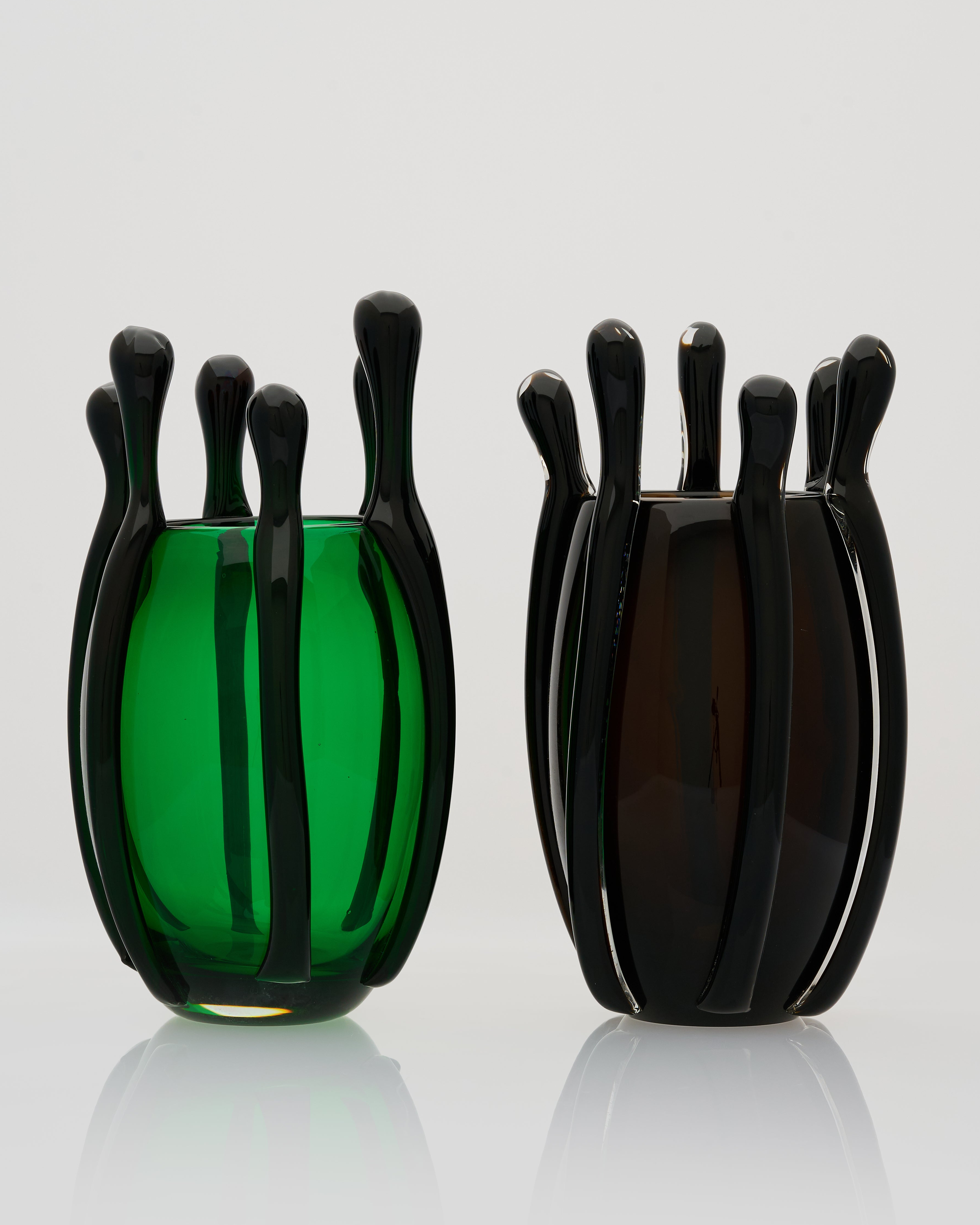 Drop Tail Modern Vase luxury home accent in green and brown with sleek contemporary sculptural design