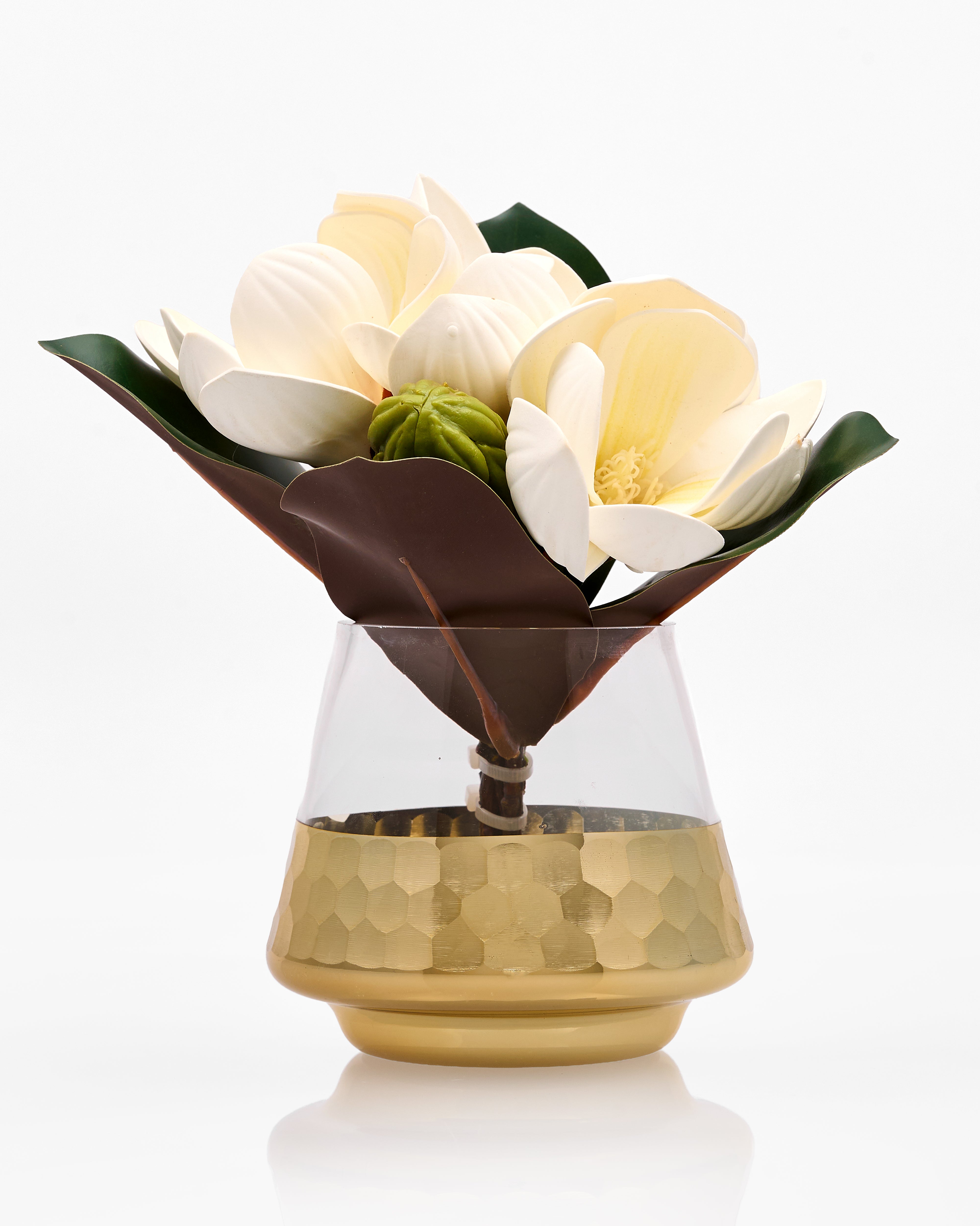 Decorative vase with flowers on a white background