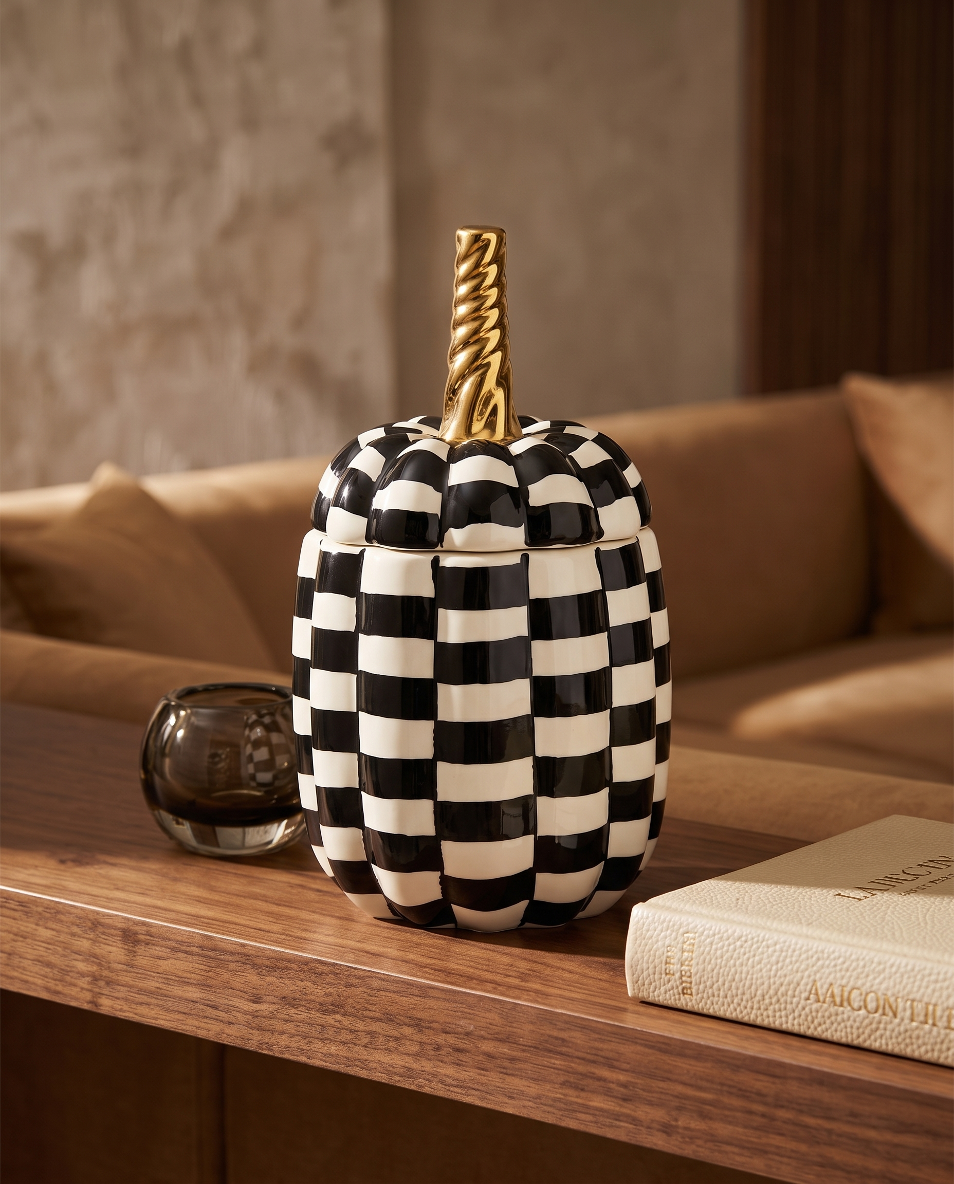 Gilded Check Pumpkin Jar Decor