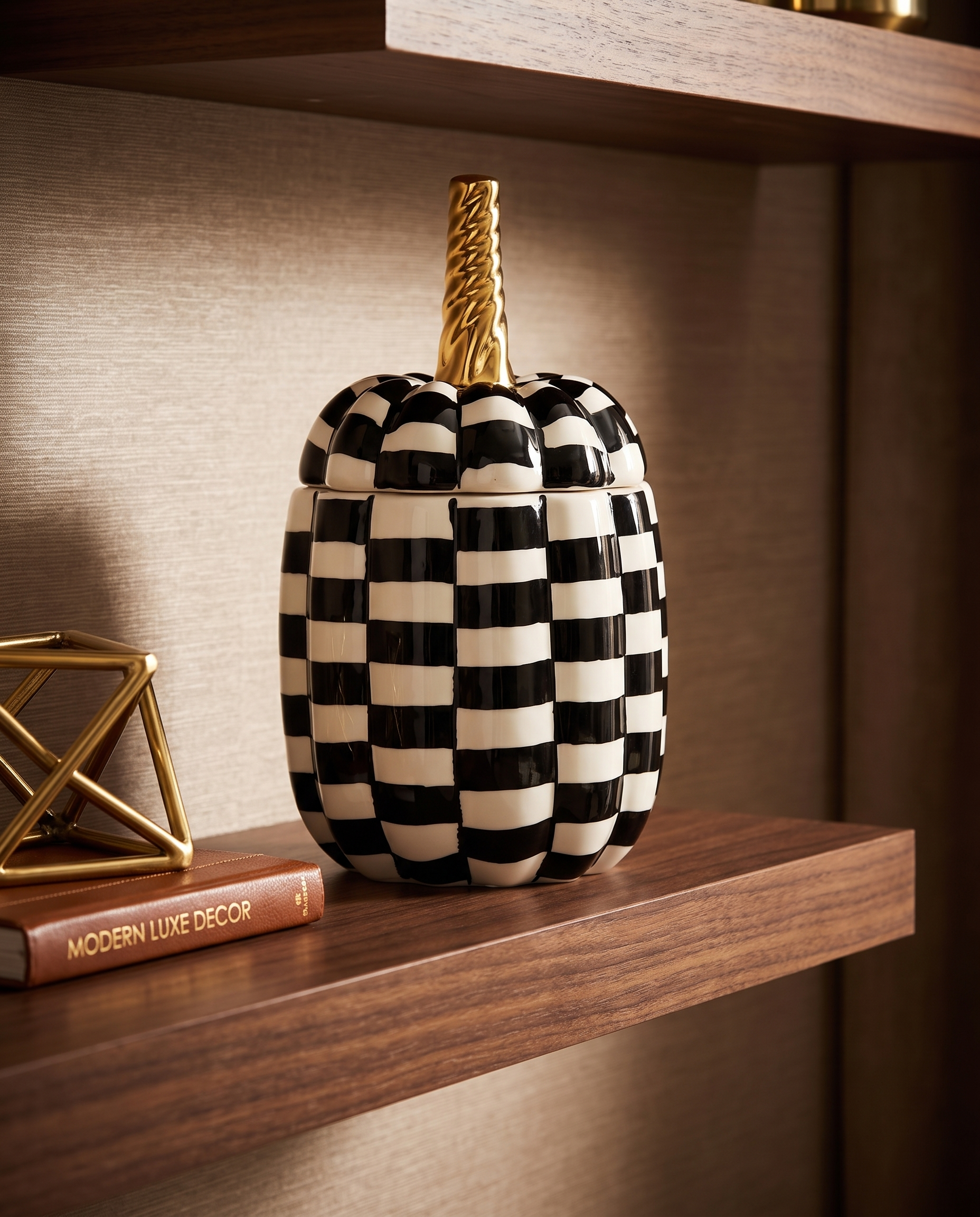 Gilded Check Pumpkin Jar Decor