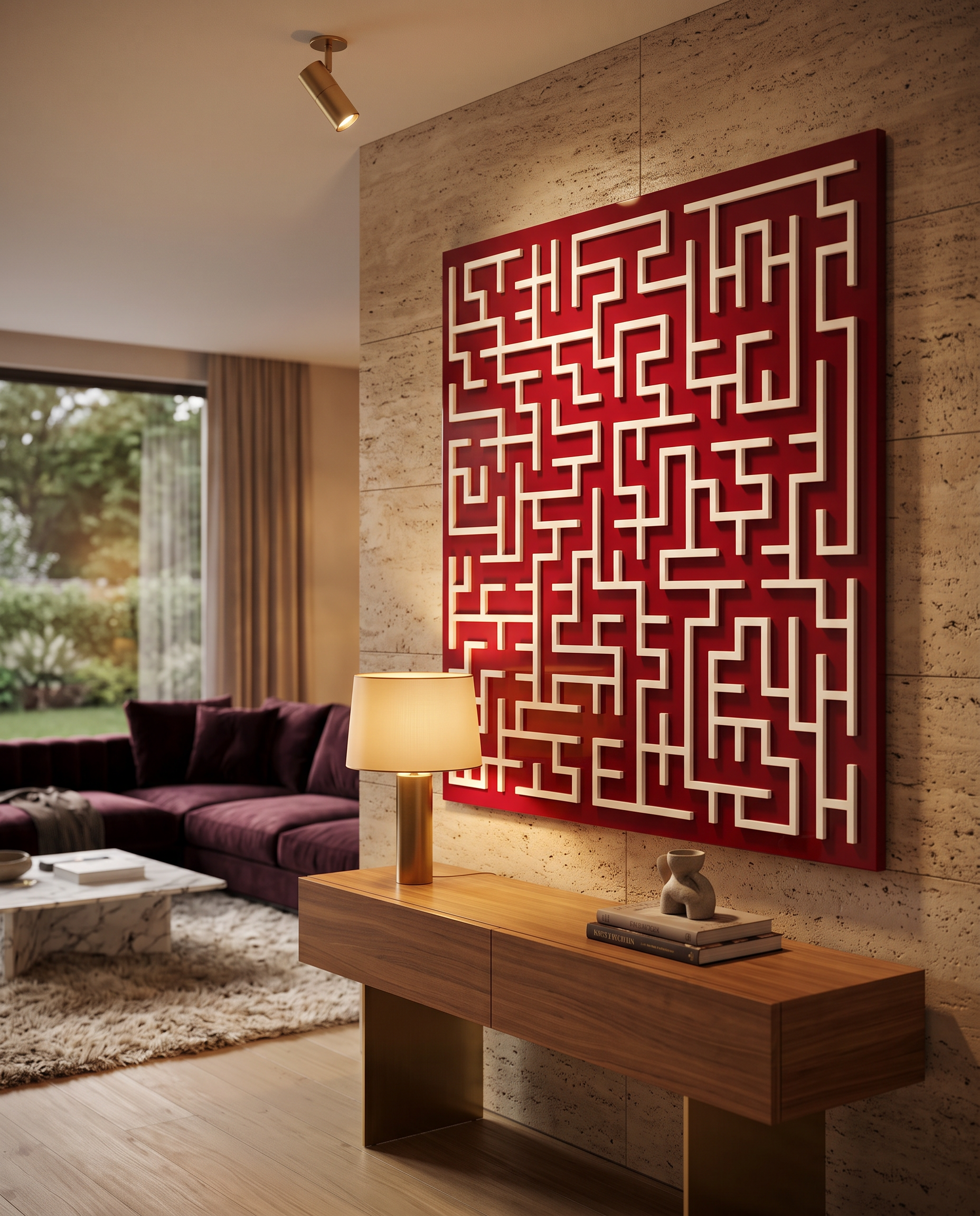 Harmony Maze Wall Art - Dark Carmine