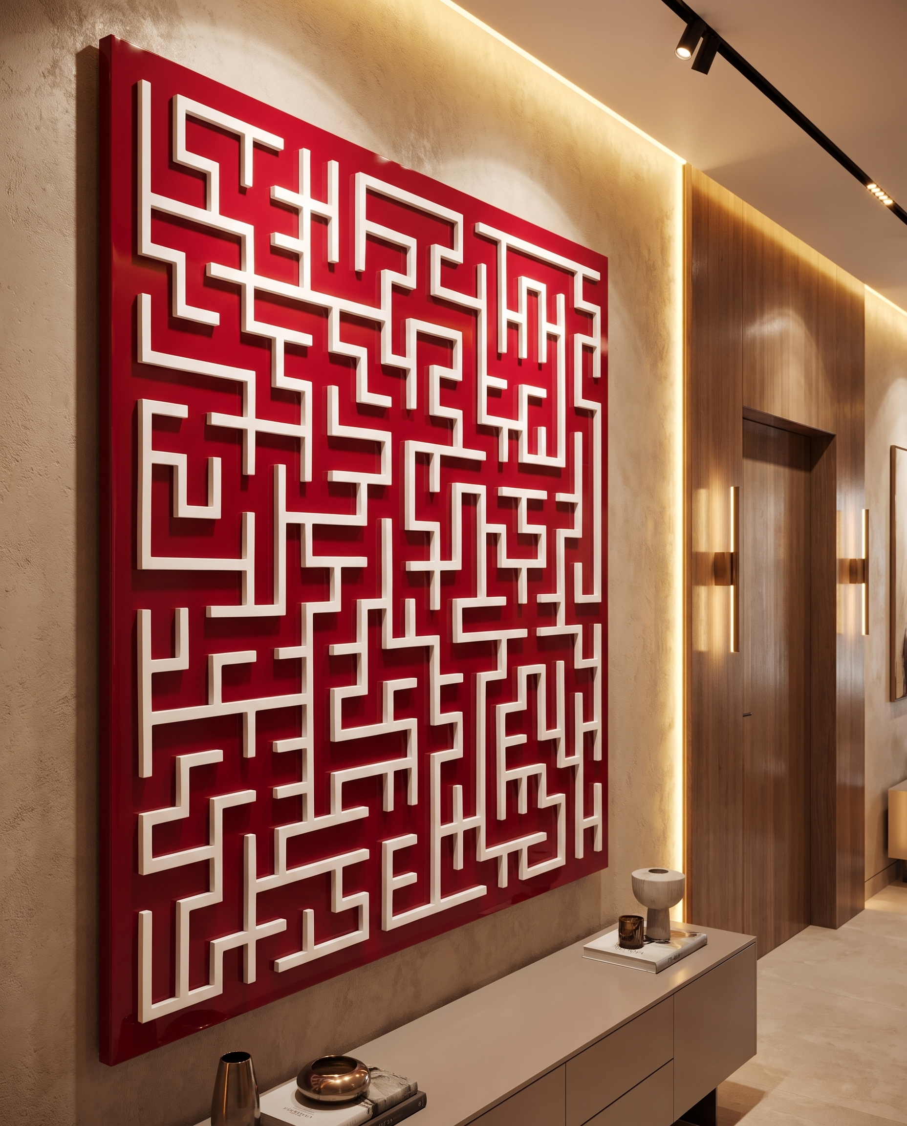 Harmony Maze Wall Art - Dark Carmine