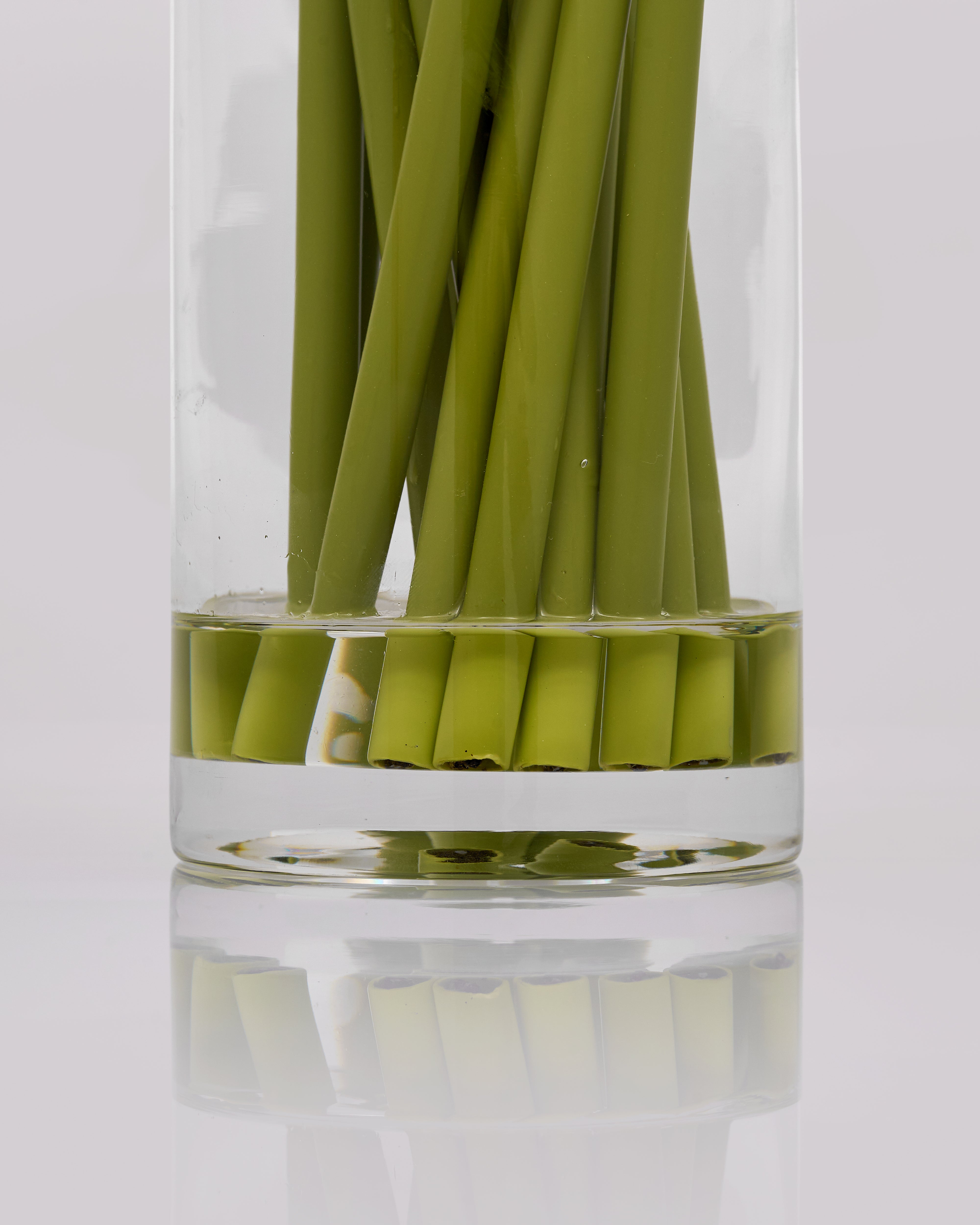 Green Ivielle Artificial Flowering Plant in a clear glass on a white background