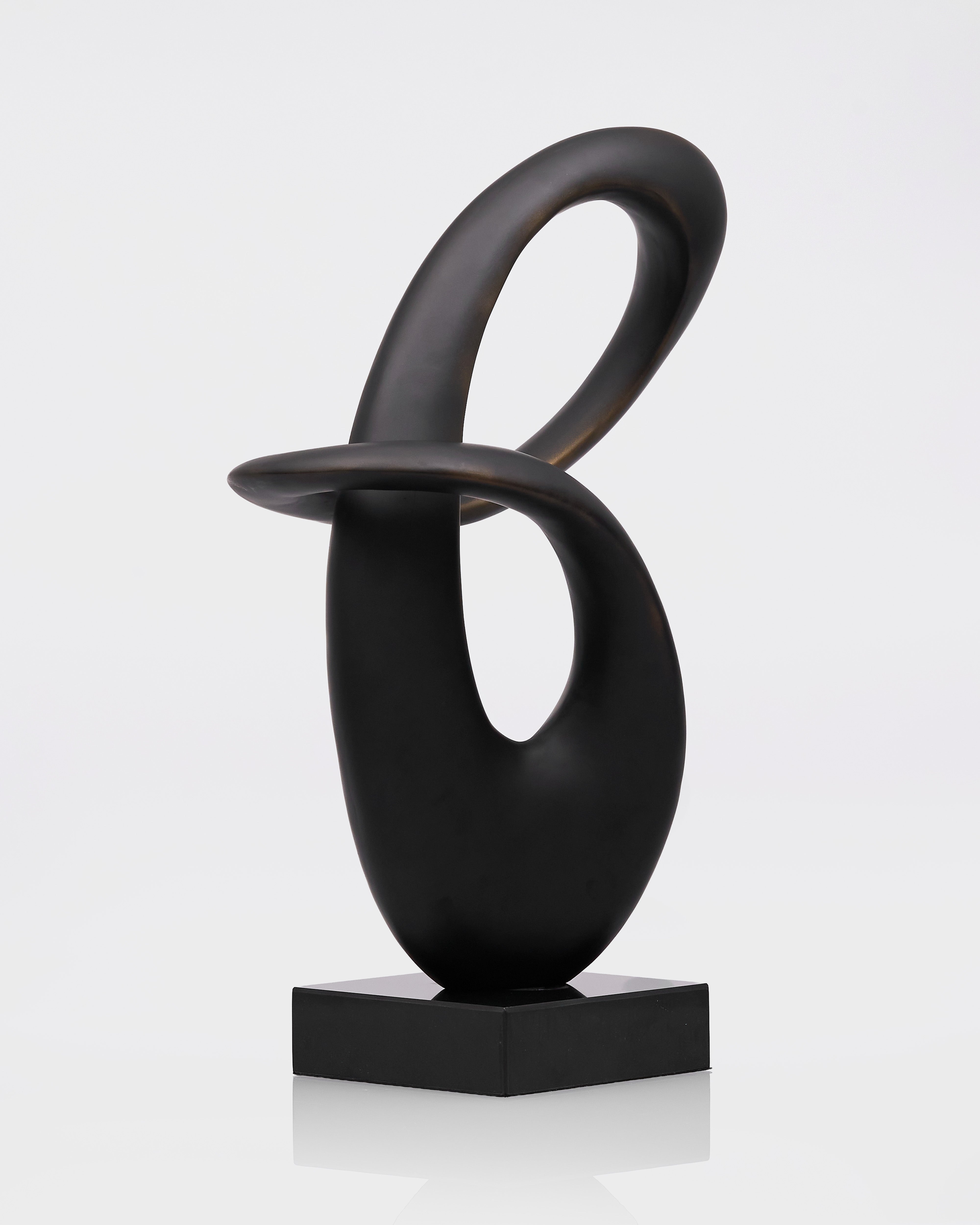 Black abstract sculpture on a white background