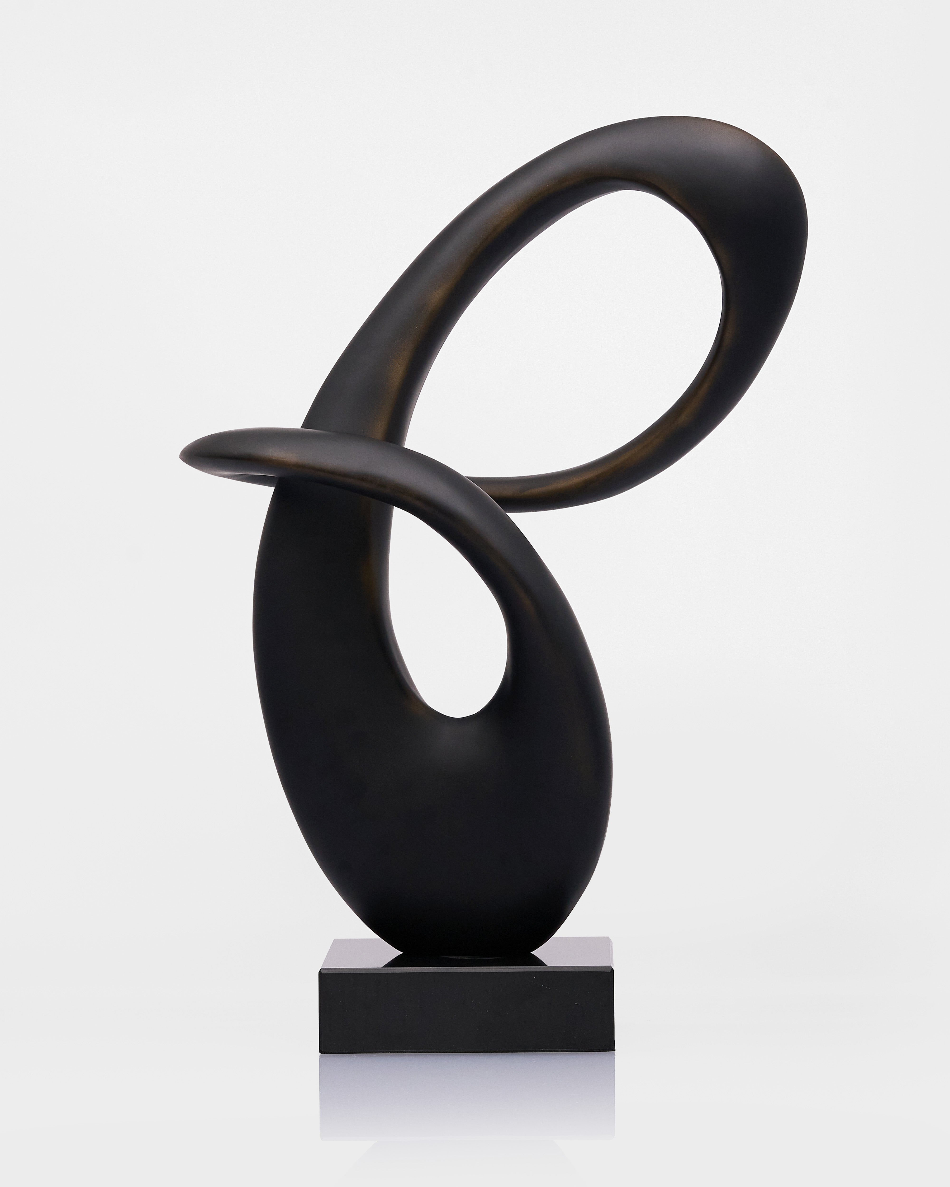 Black abstract sculpture on a white background