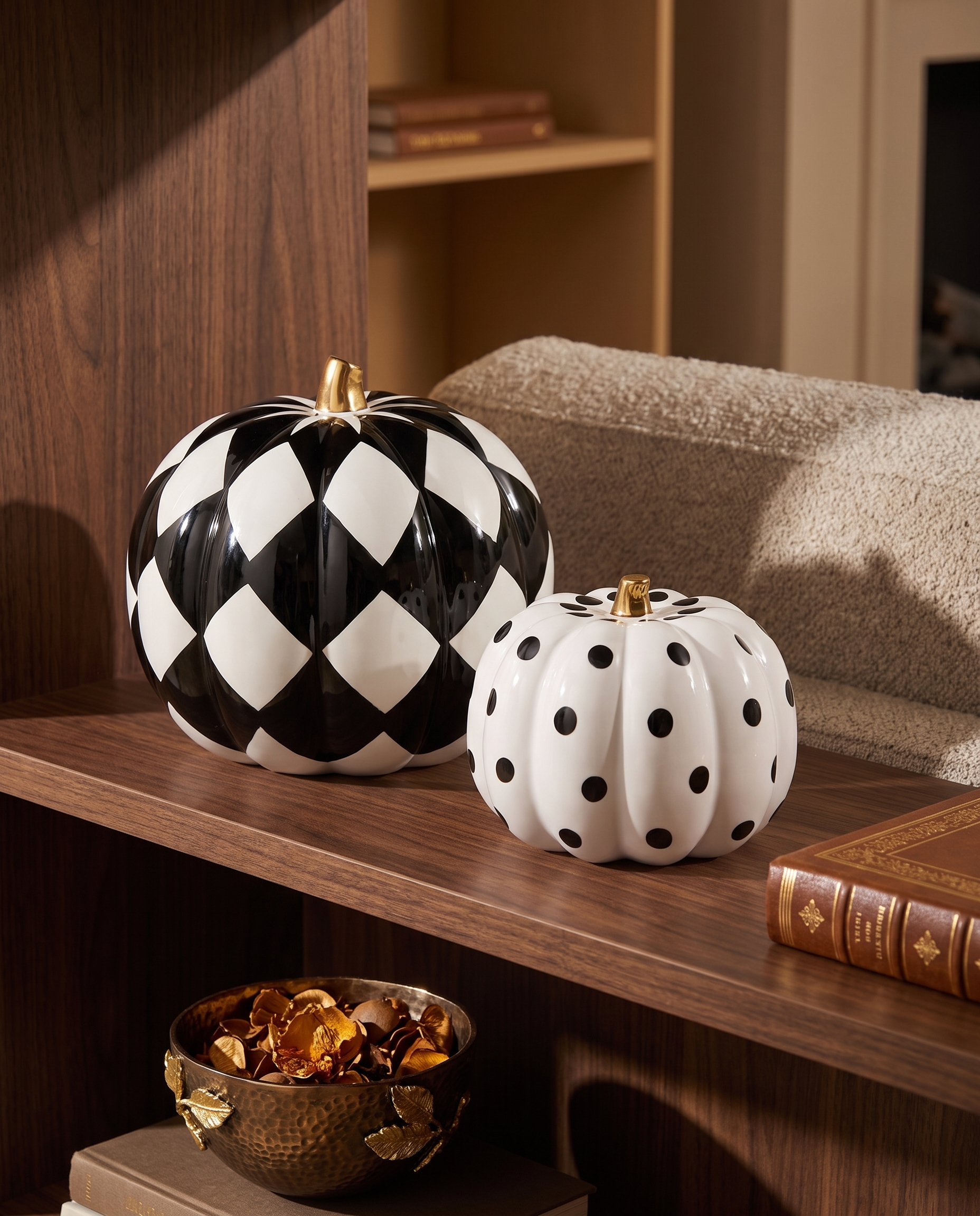Monochrome Courtly Ceramic Pumpkins Decor