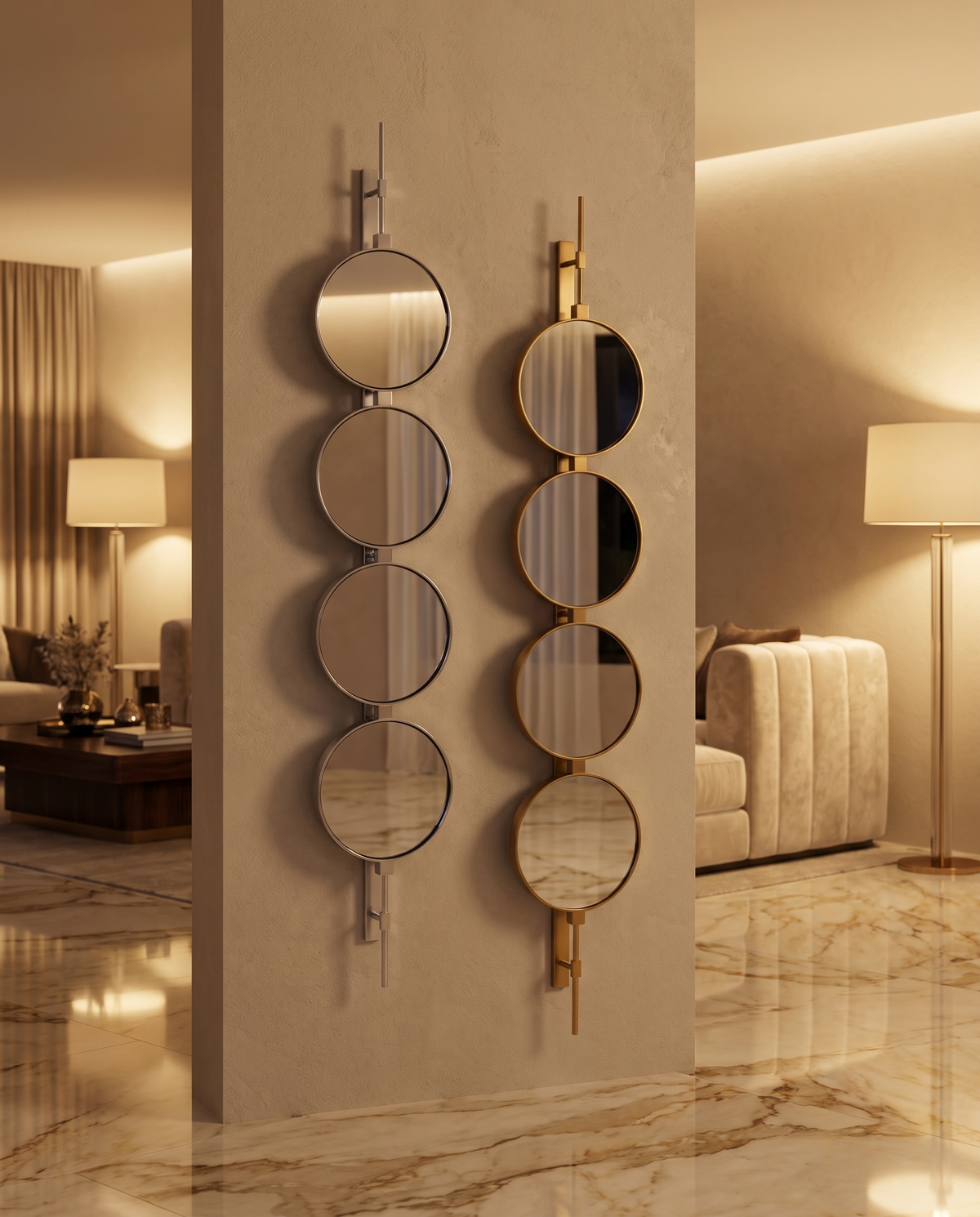 Orbital Drop - Button Wall Mirror Duo