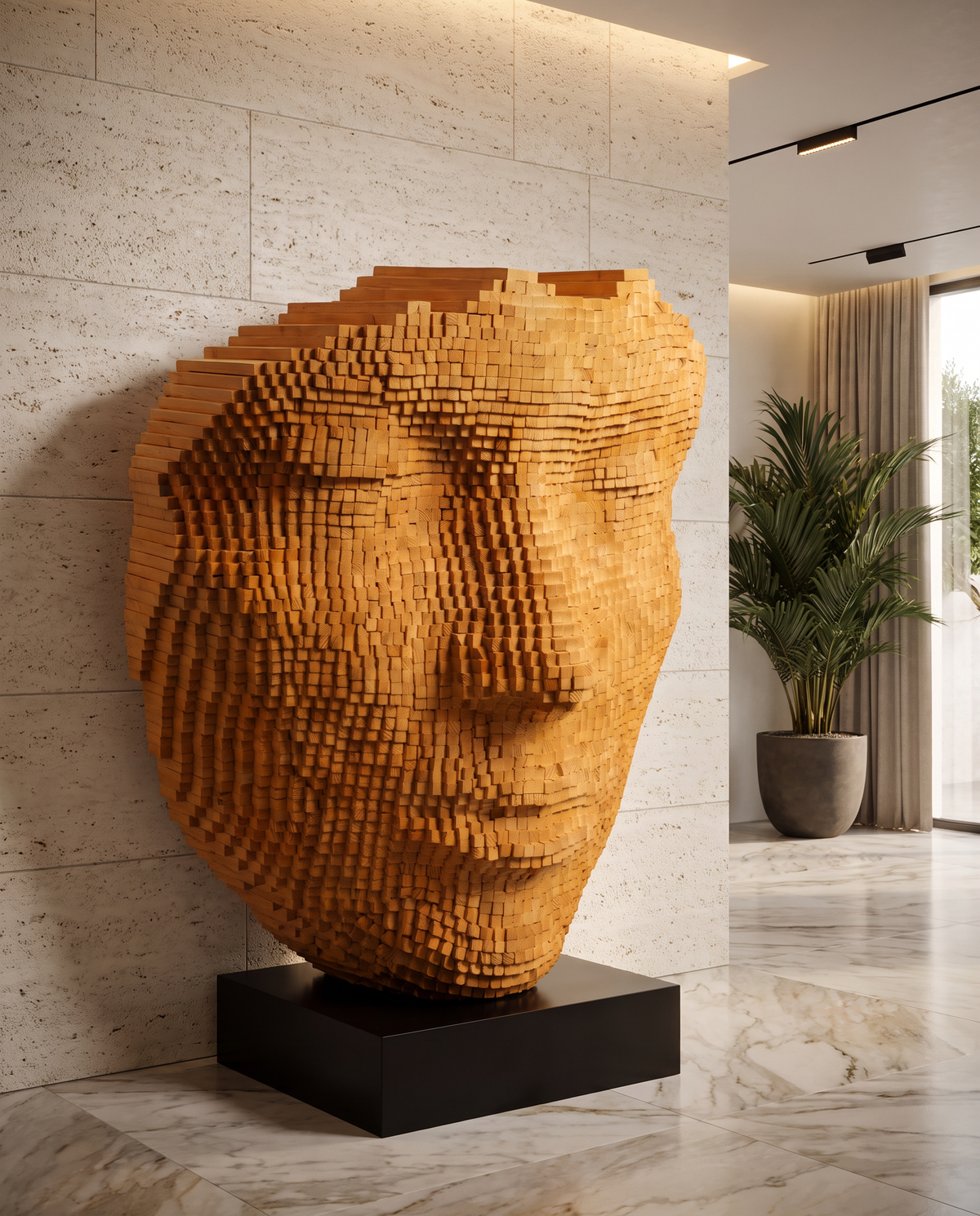 The Quiet Mind Wooden Face Sculpture Large