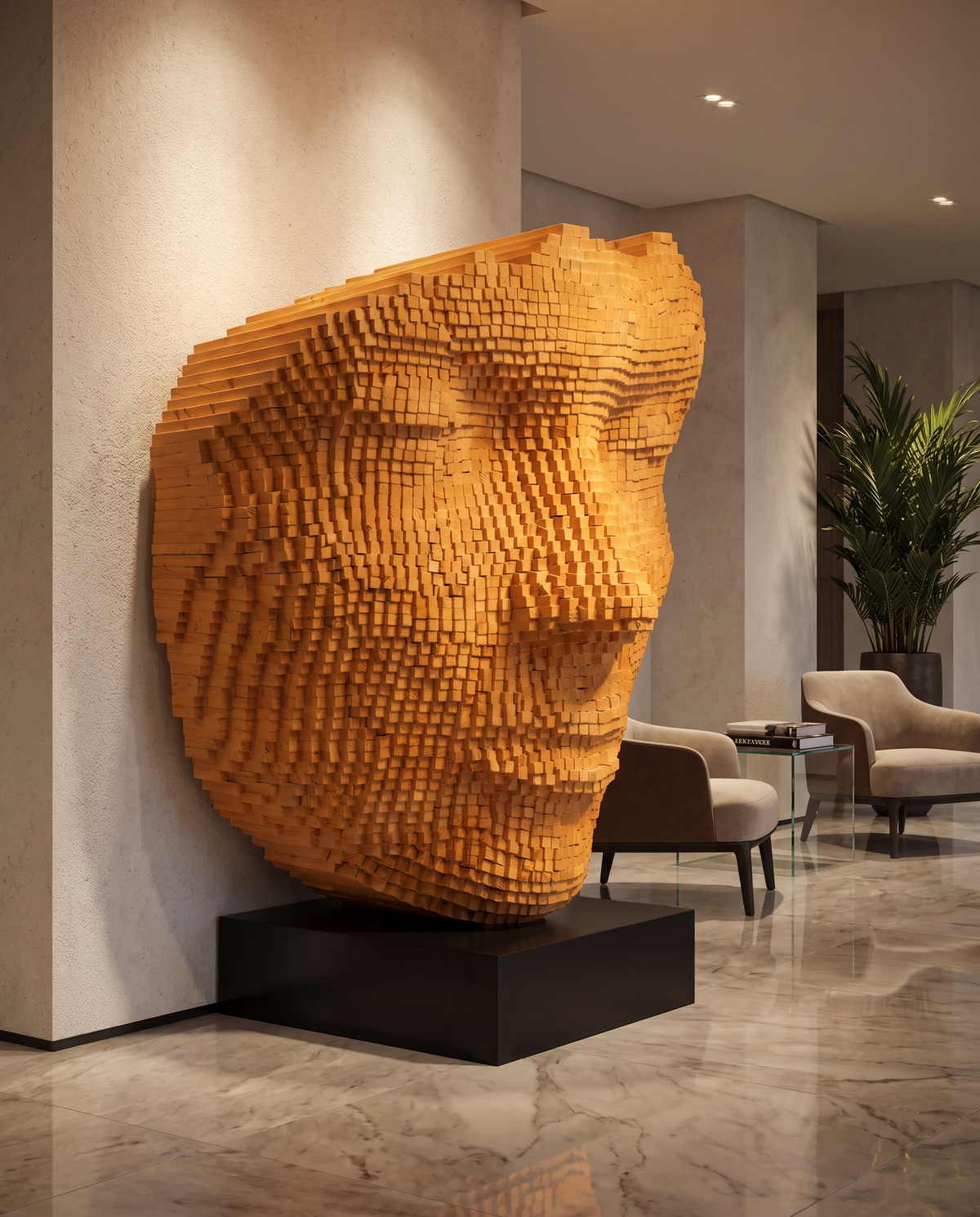 The Quiet Mind Wooden Face Sculpture Large
