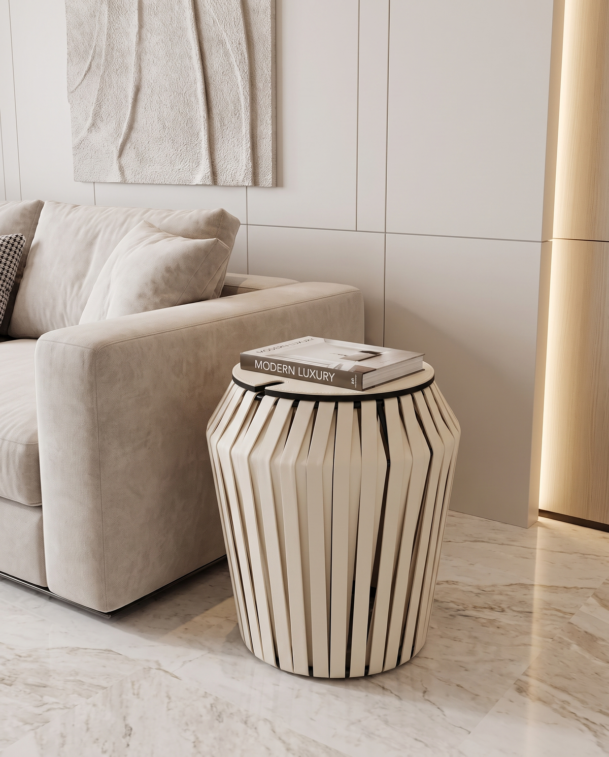 Willow Drum Side Table/Stool - Off White