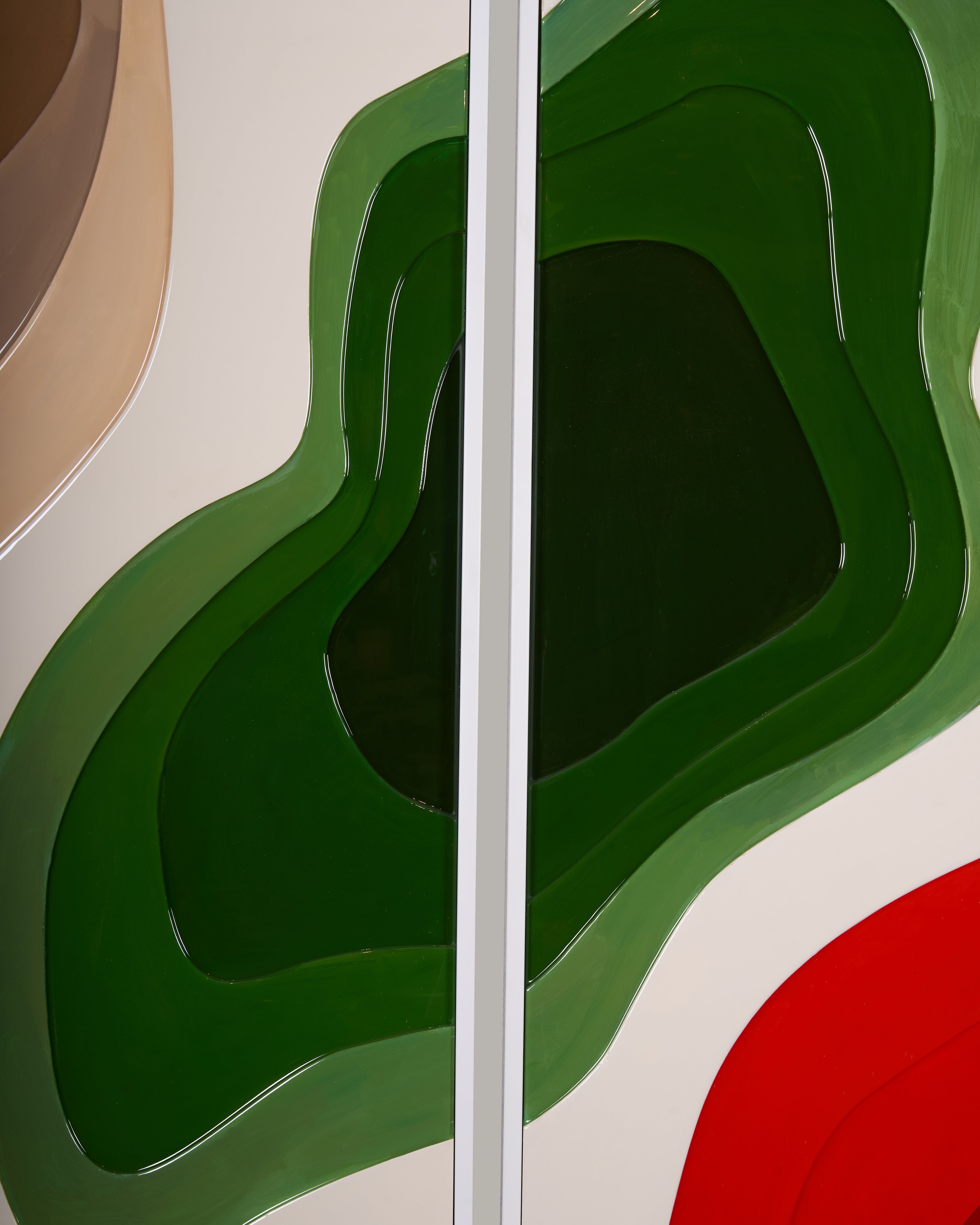 Abstract art piece with wavy green shapes on a white background