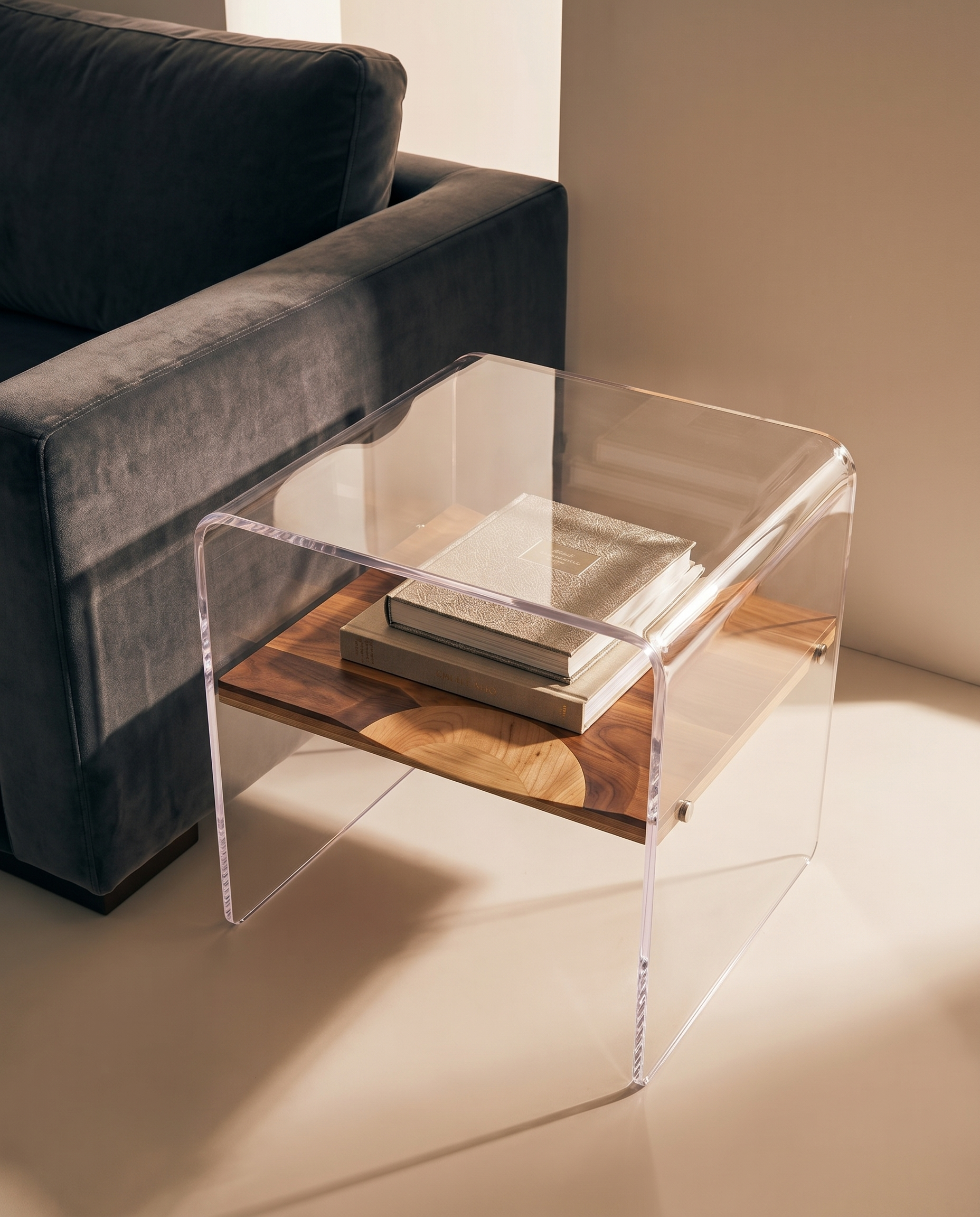 Horizon Wood Inlay Acrylic Side Table