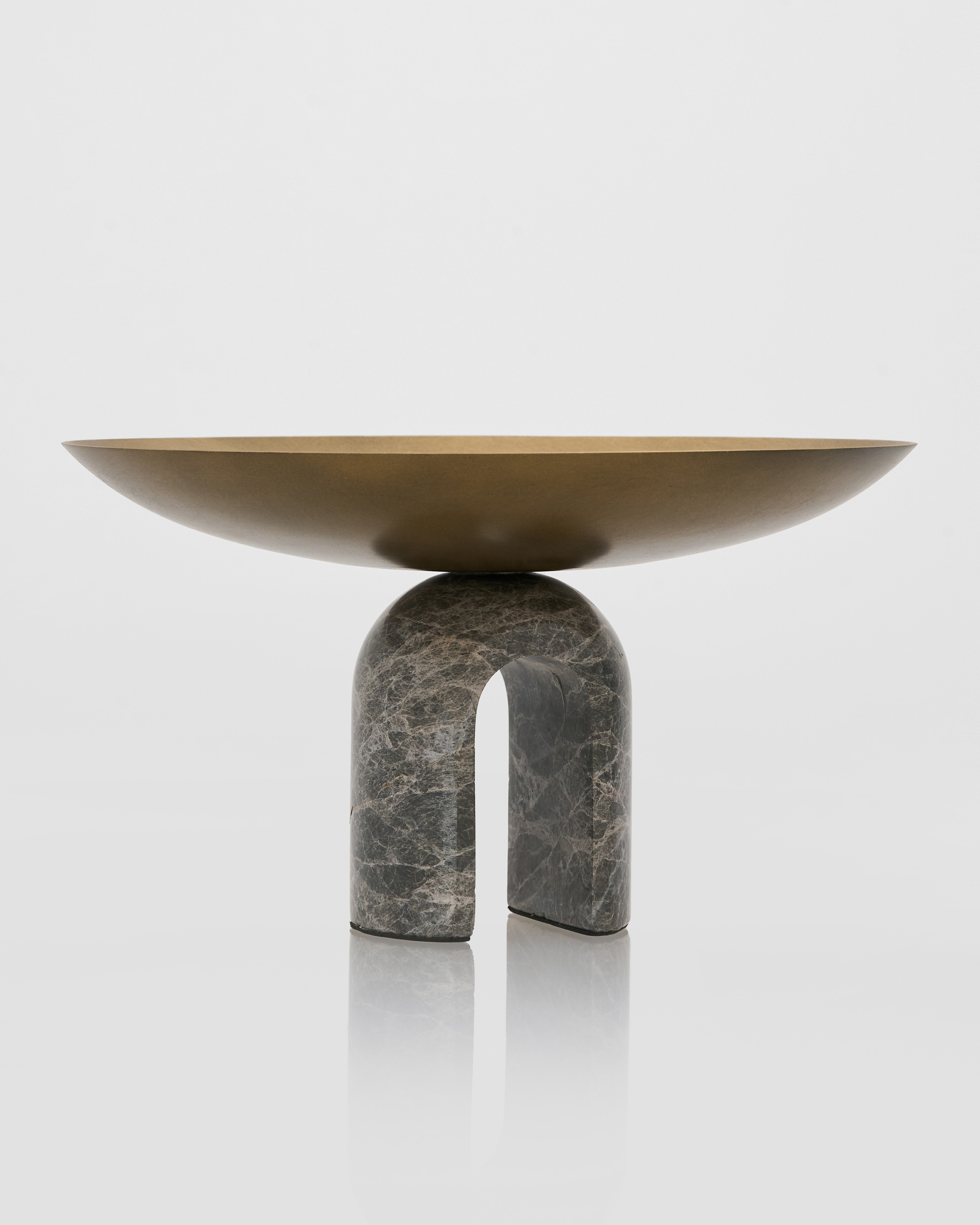 Antique metal marble tray angled view showcasing elegant silhouette and premium craftsmanship