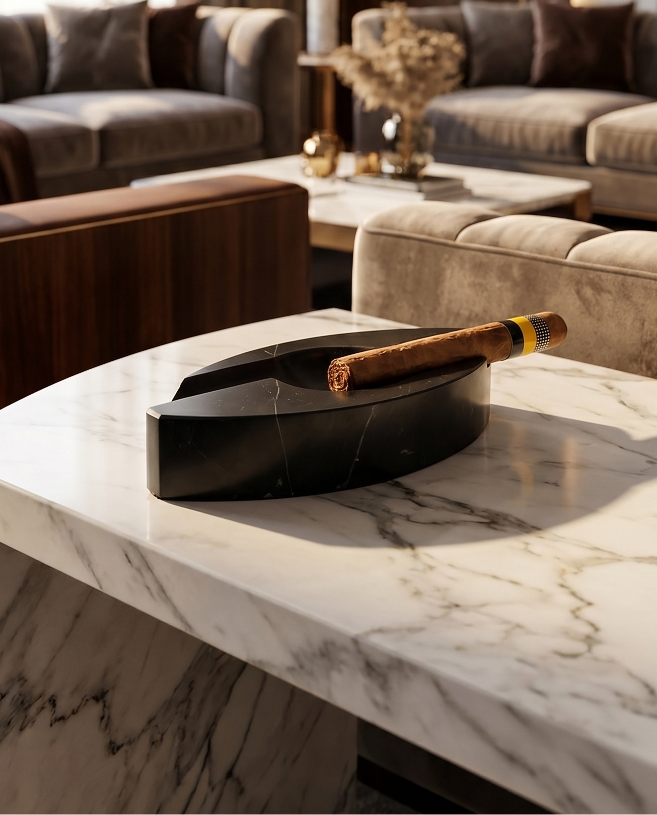 Oak Oval Black Marble Ashtray