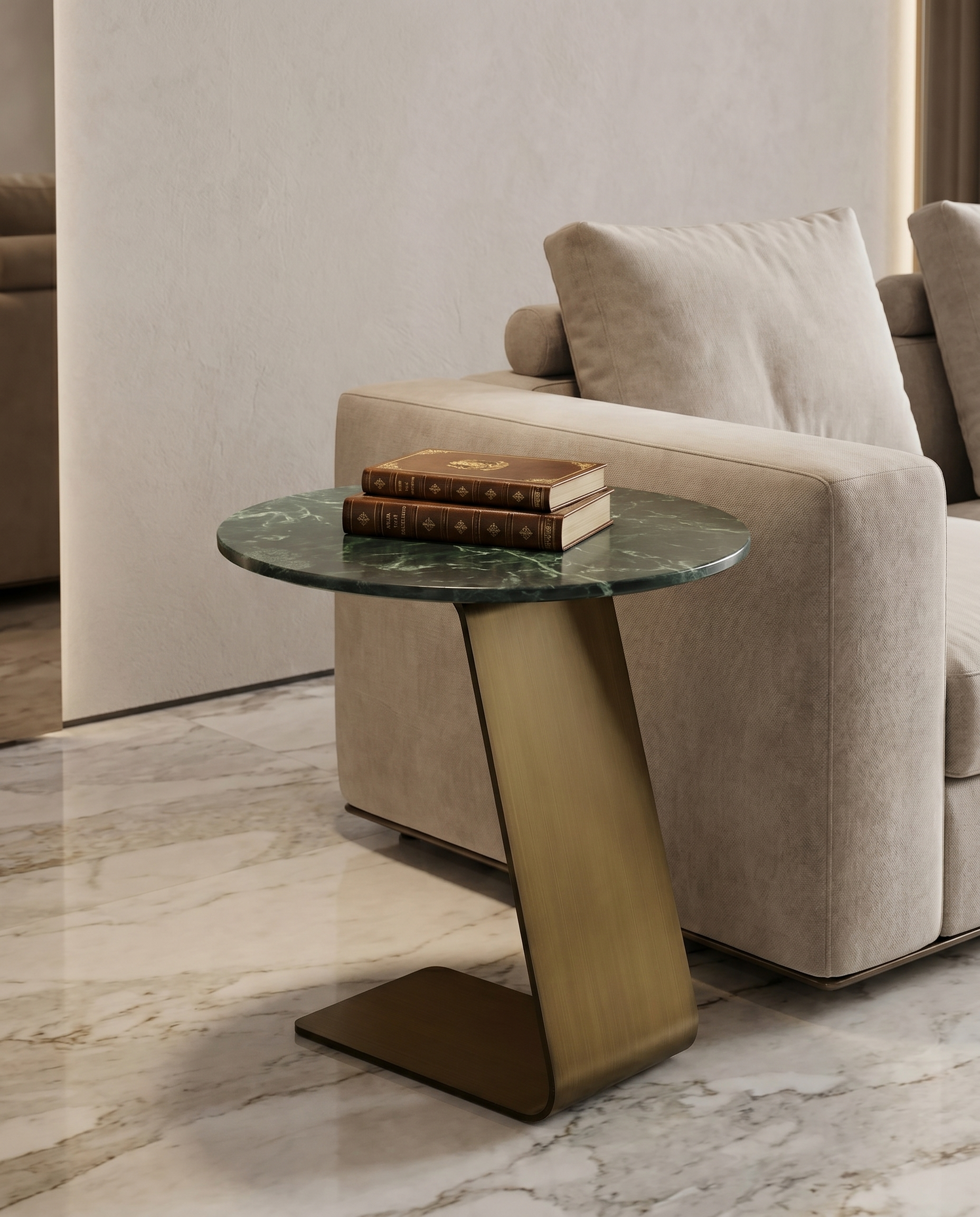 Aureum Green Marble Side Table - Golden Leg