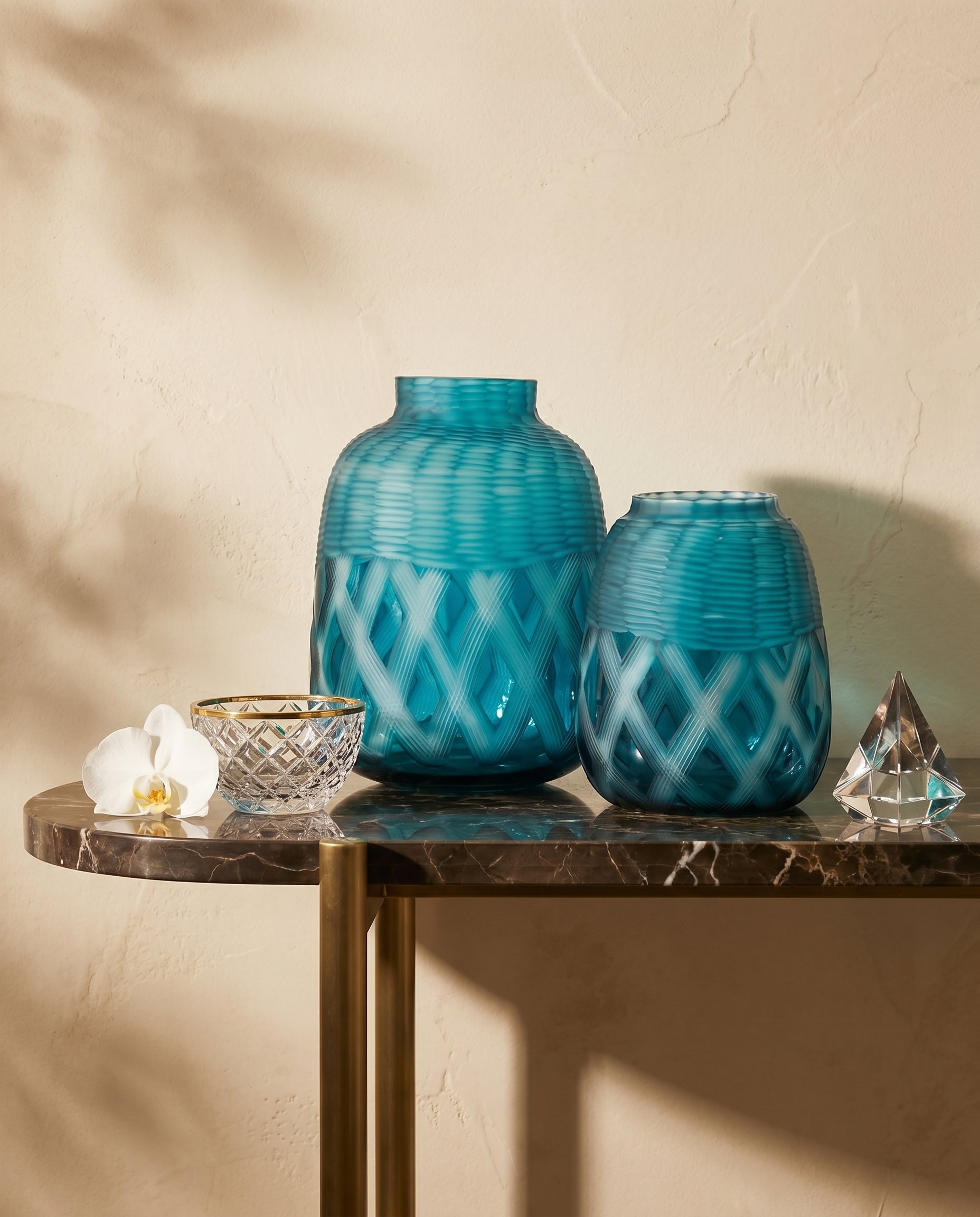Azure Weave Glass Vase Set