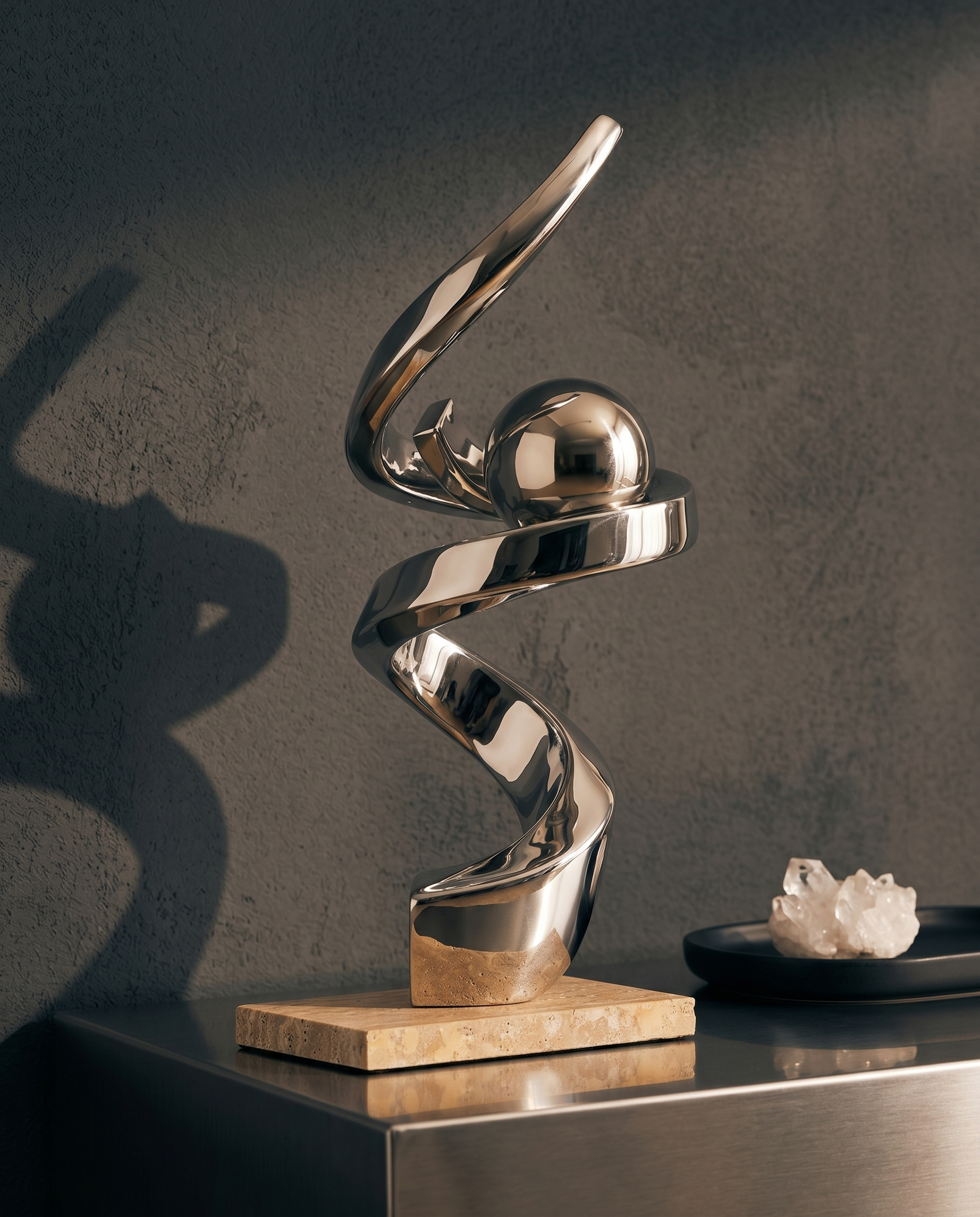 Twister Ball Desktop Resin Sculpture - Marble Base