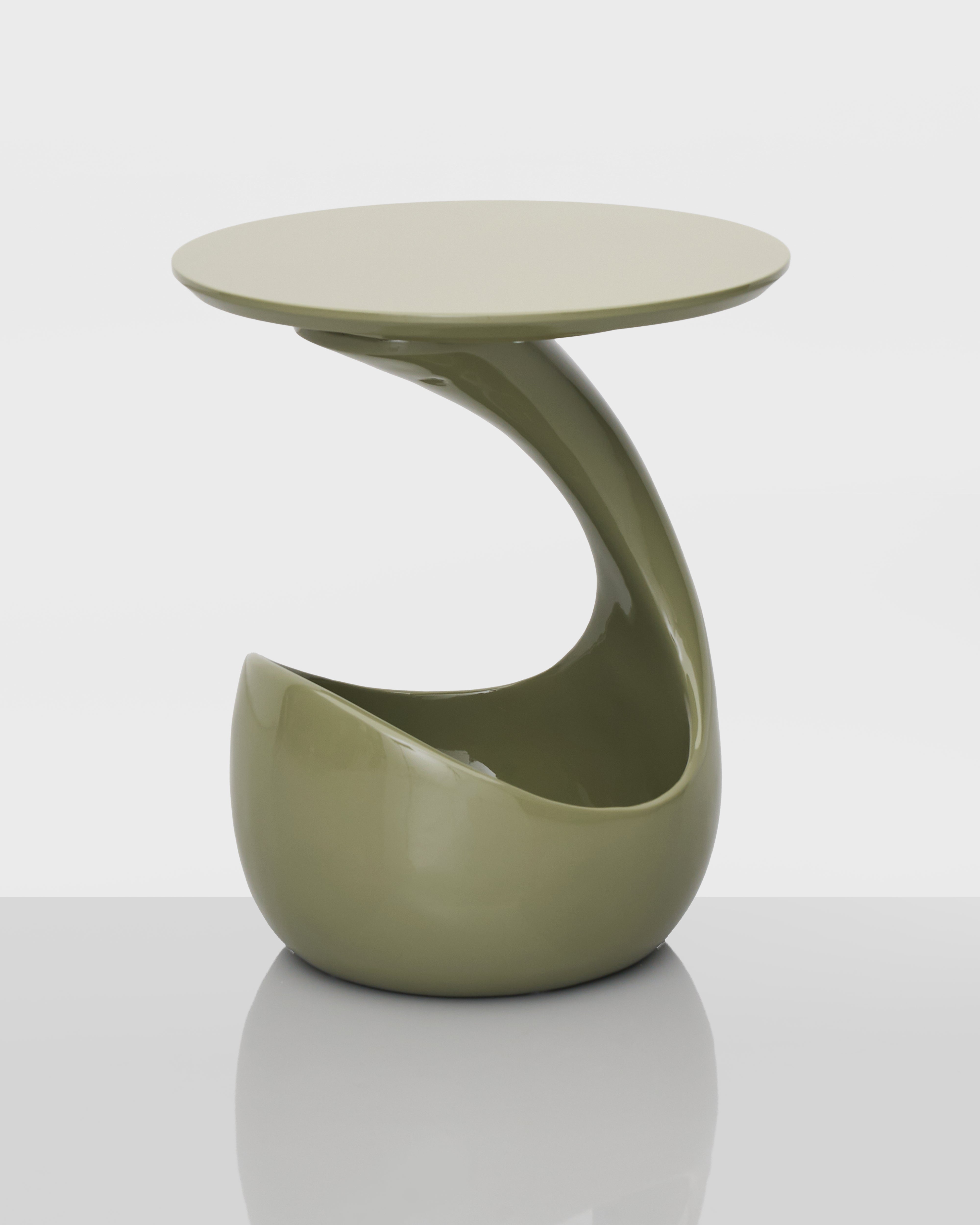 Basket Base Accent Side Table in olive green luxury home accent with basket-woven base