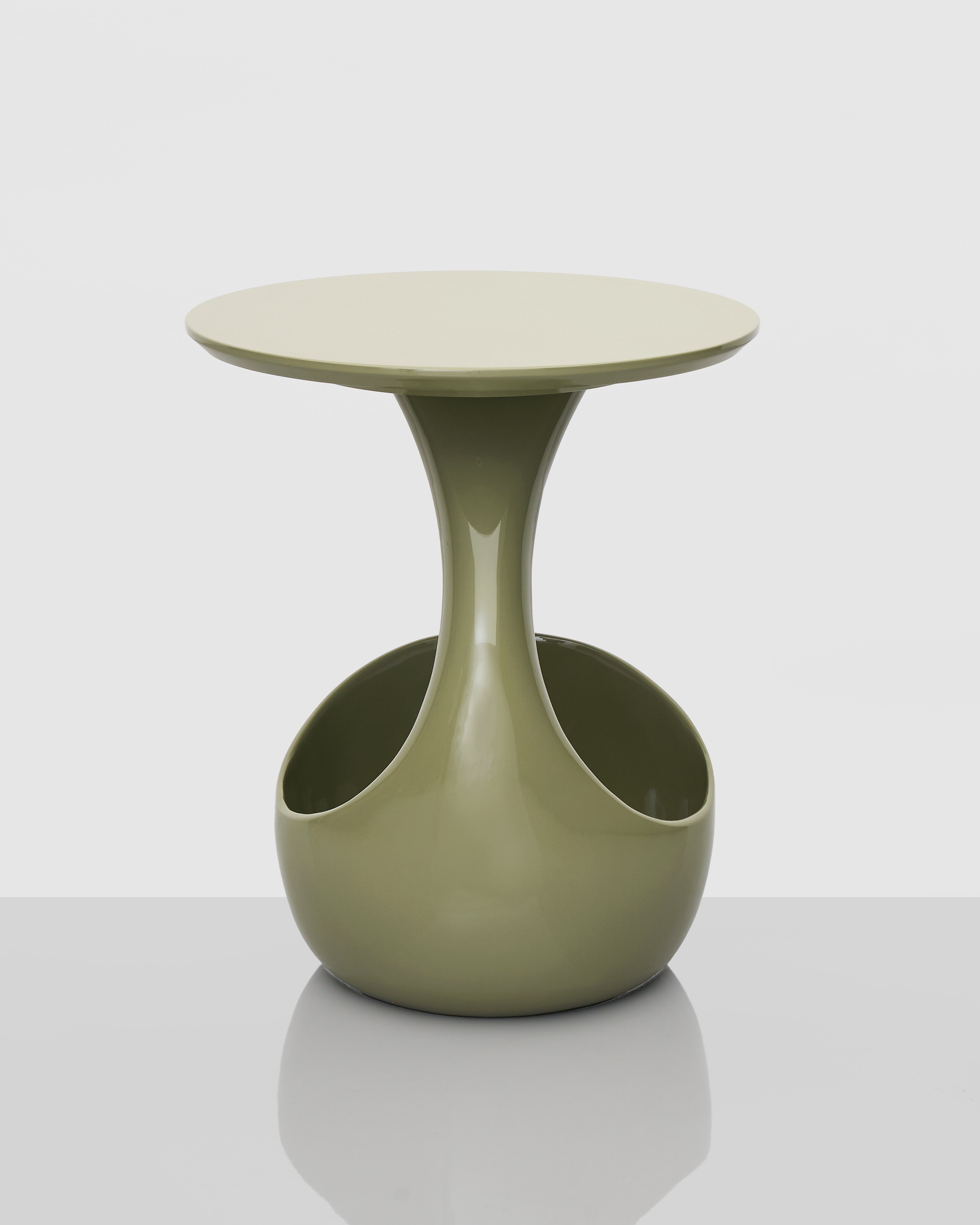 Side view of Basket Base Accent Side Table highlighting elegant basket-weave design and functional storage