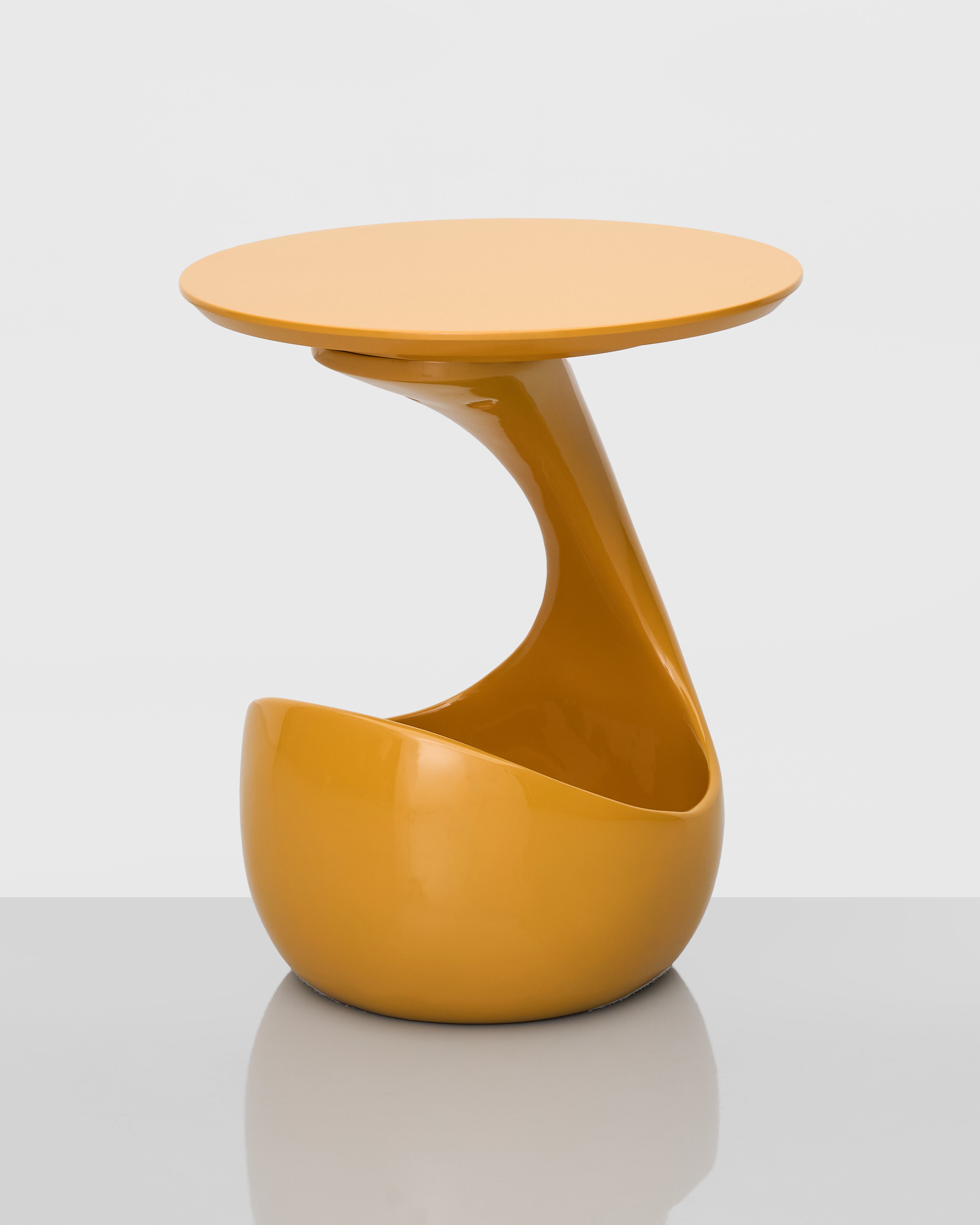 Basket Base Accent Side Table in yellow luxury home accent with basket-woven base