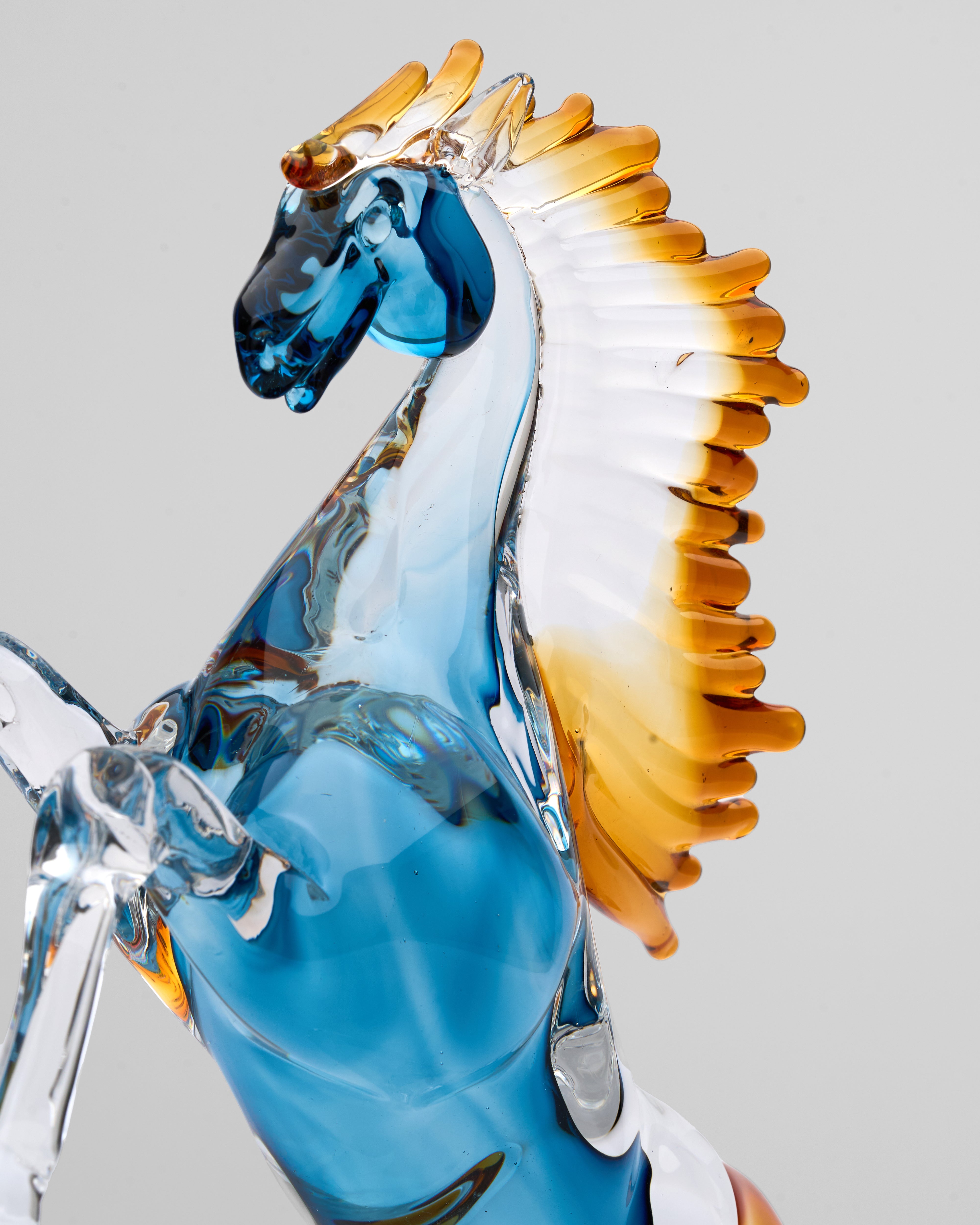 Close-up of Blue Wave Horse Glass Decor revealing smooth glass texture and refined craftsmanship