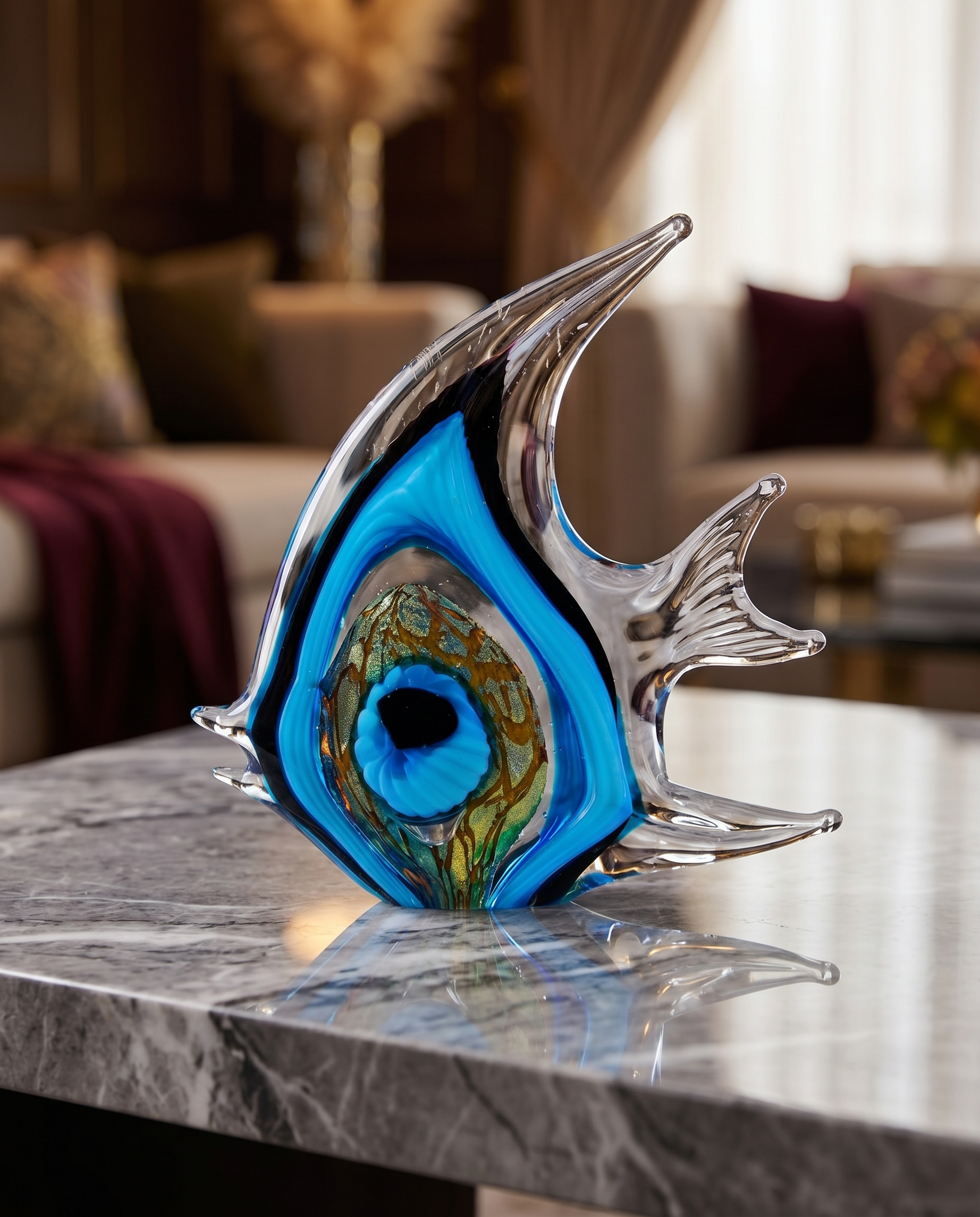 Vynta Crystal Glass Blue Fish Decor