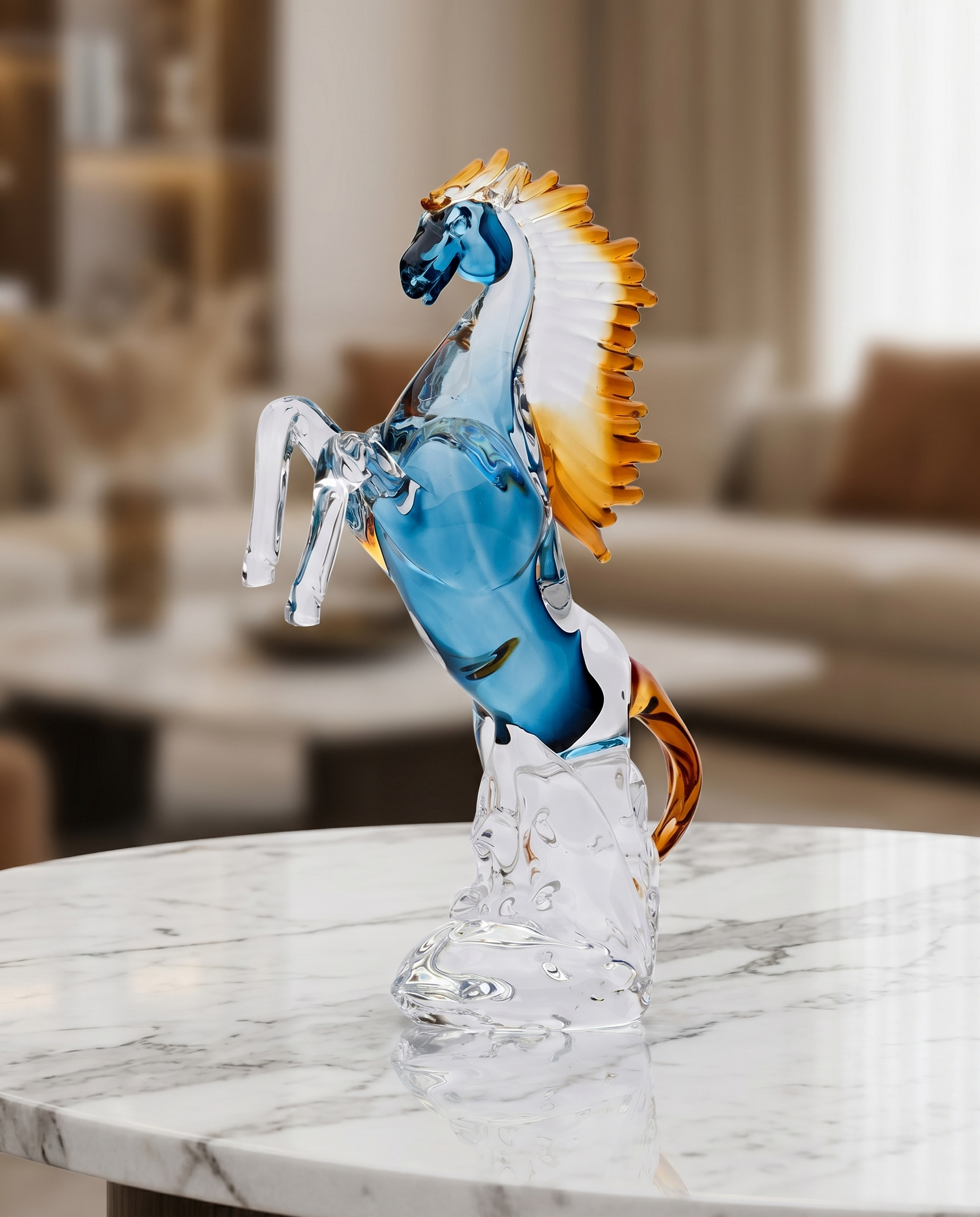 Blue Wave Horse Crystal Glass Decor