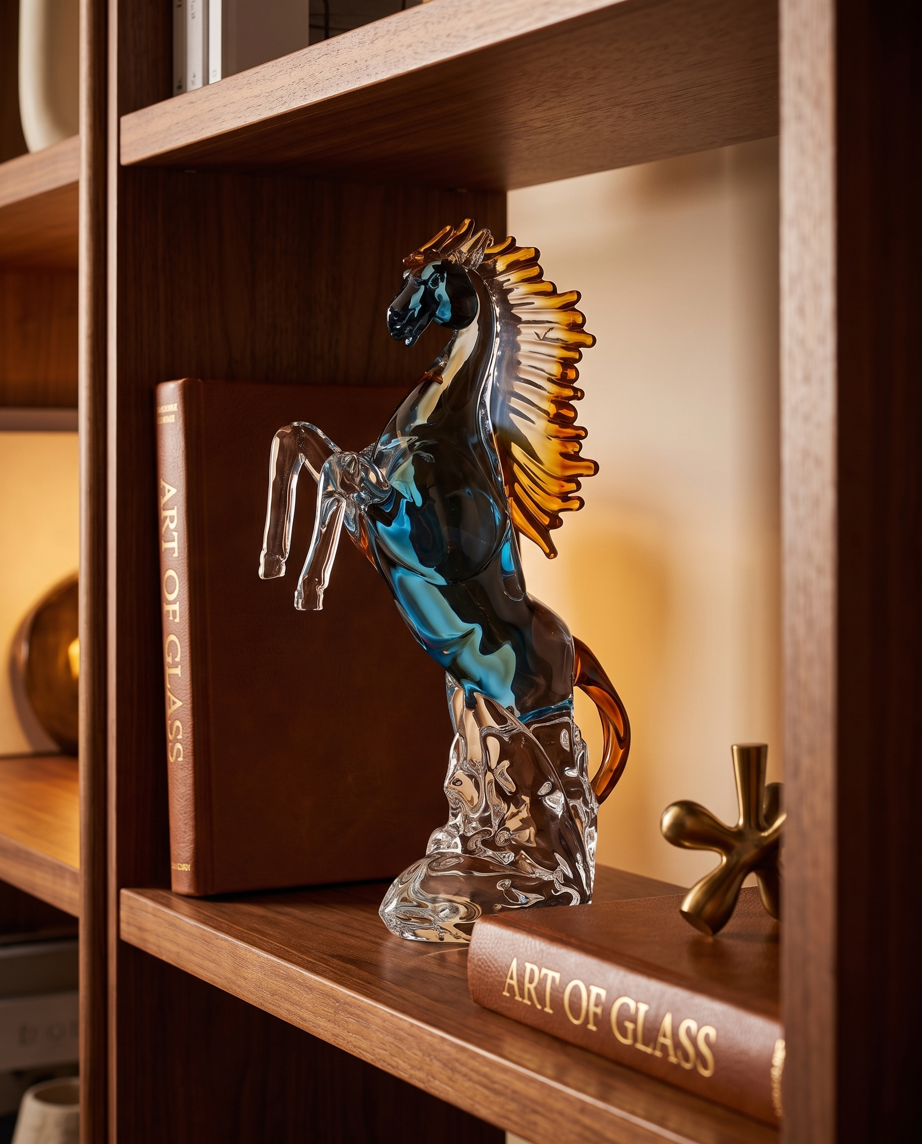 Blue Wave Horse Crystal Glass Decor