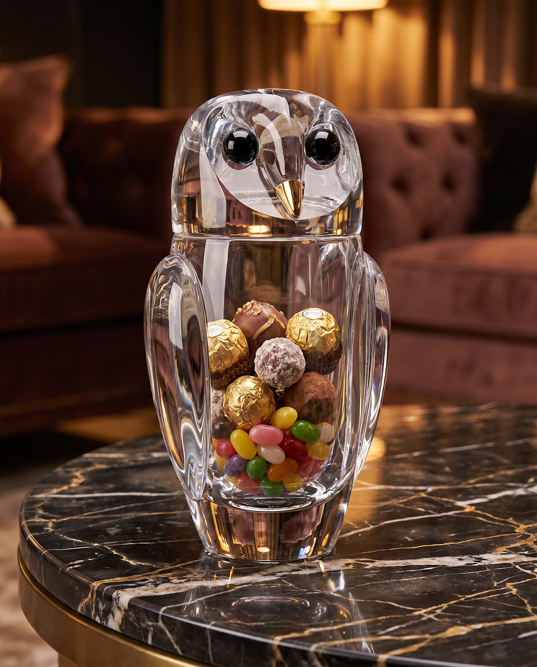Transparent Crystal Glass Owl Jar