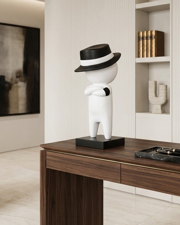 Decorative figure on a table in a modern interior setting