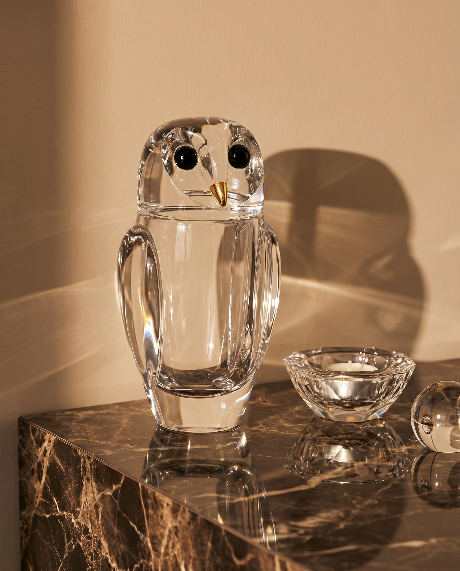 Transparent Crystal Glass Owl Jar