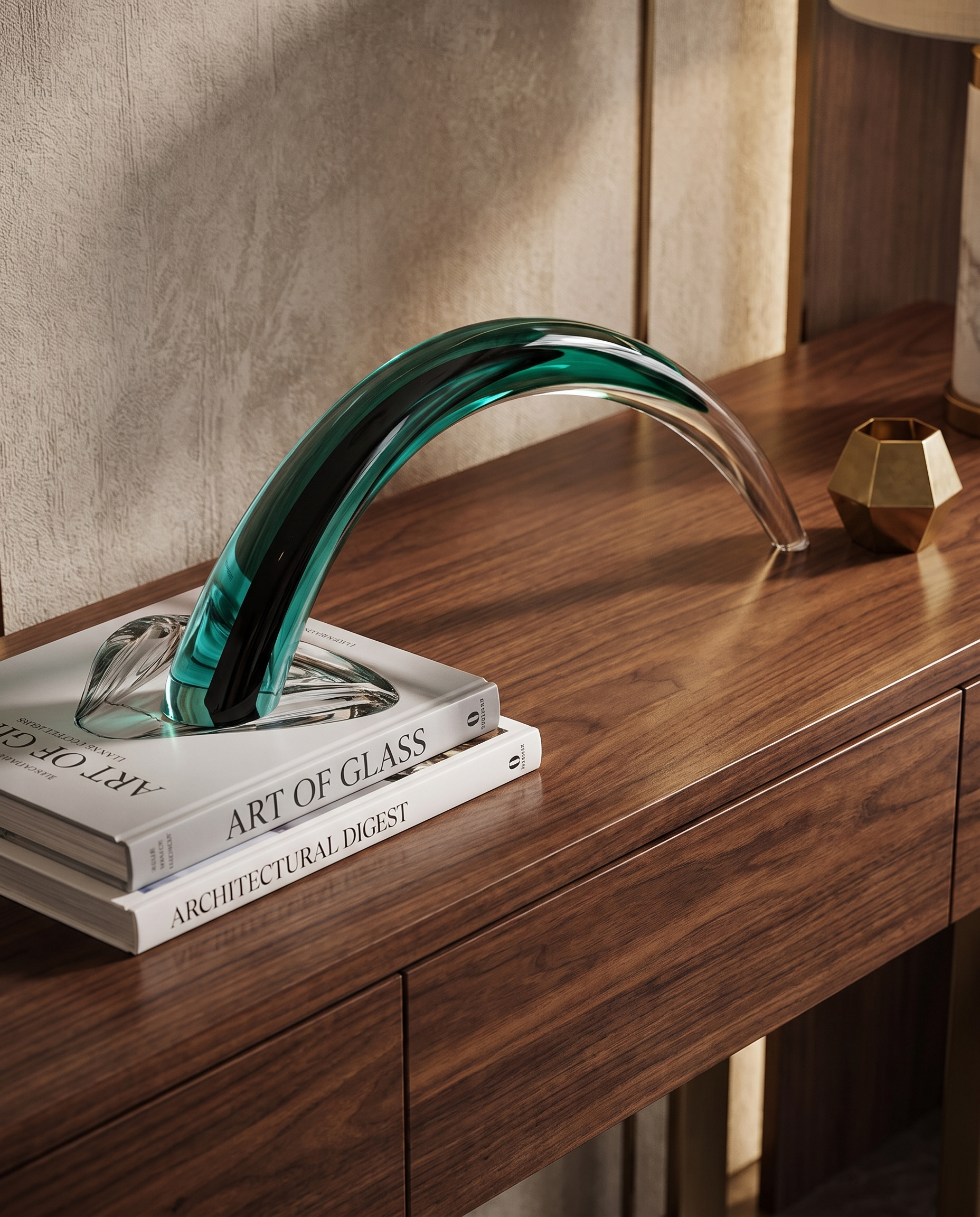 Curvy Crystal Glass Horn Decor
