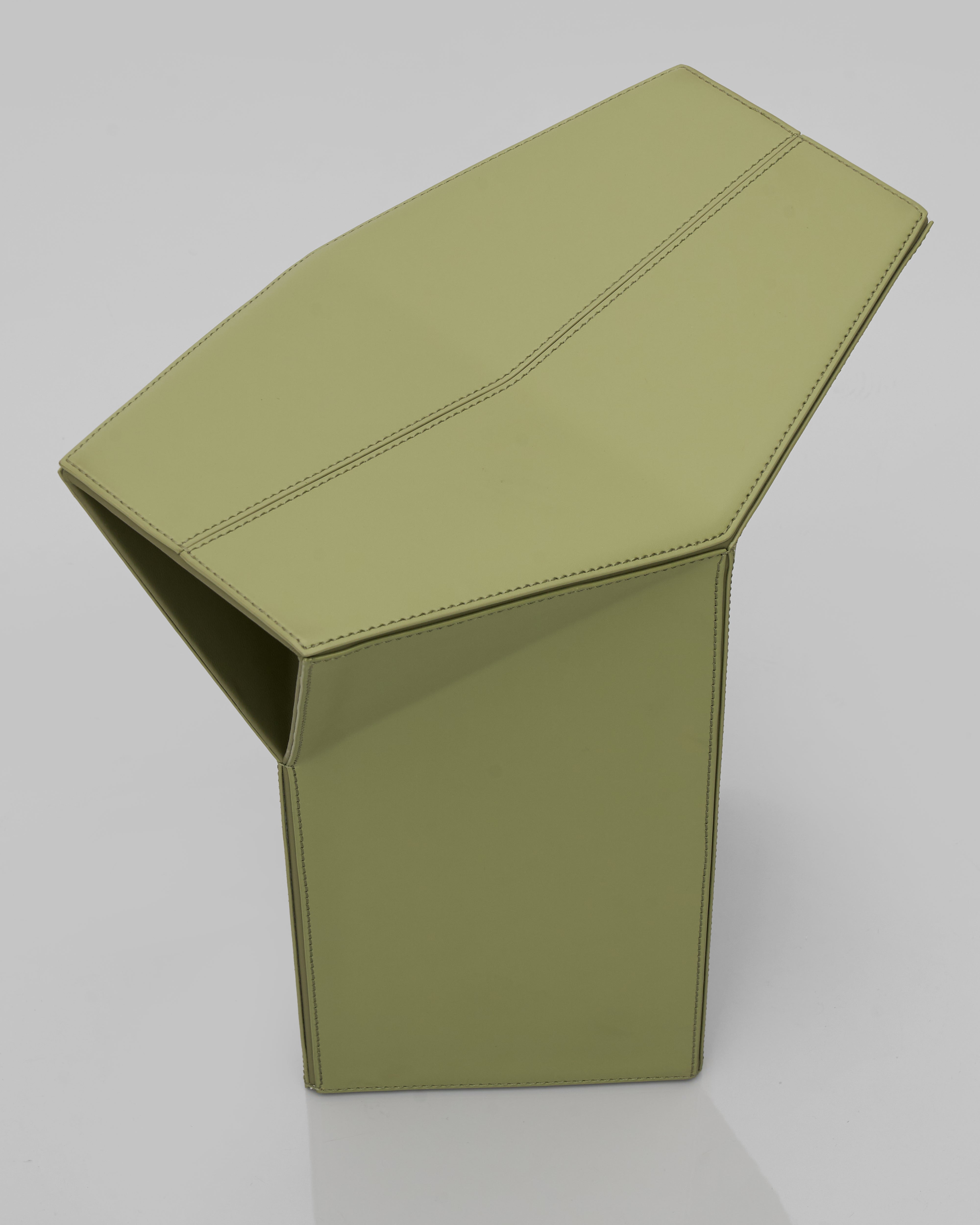 Close-up of Diamond-Form Conical Leather Side Table highlighting leather detailing and premium geometric design