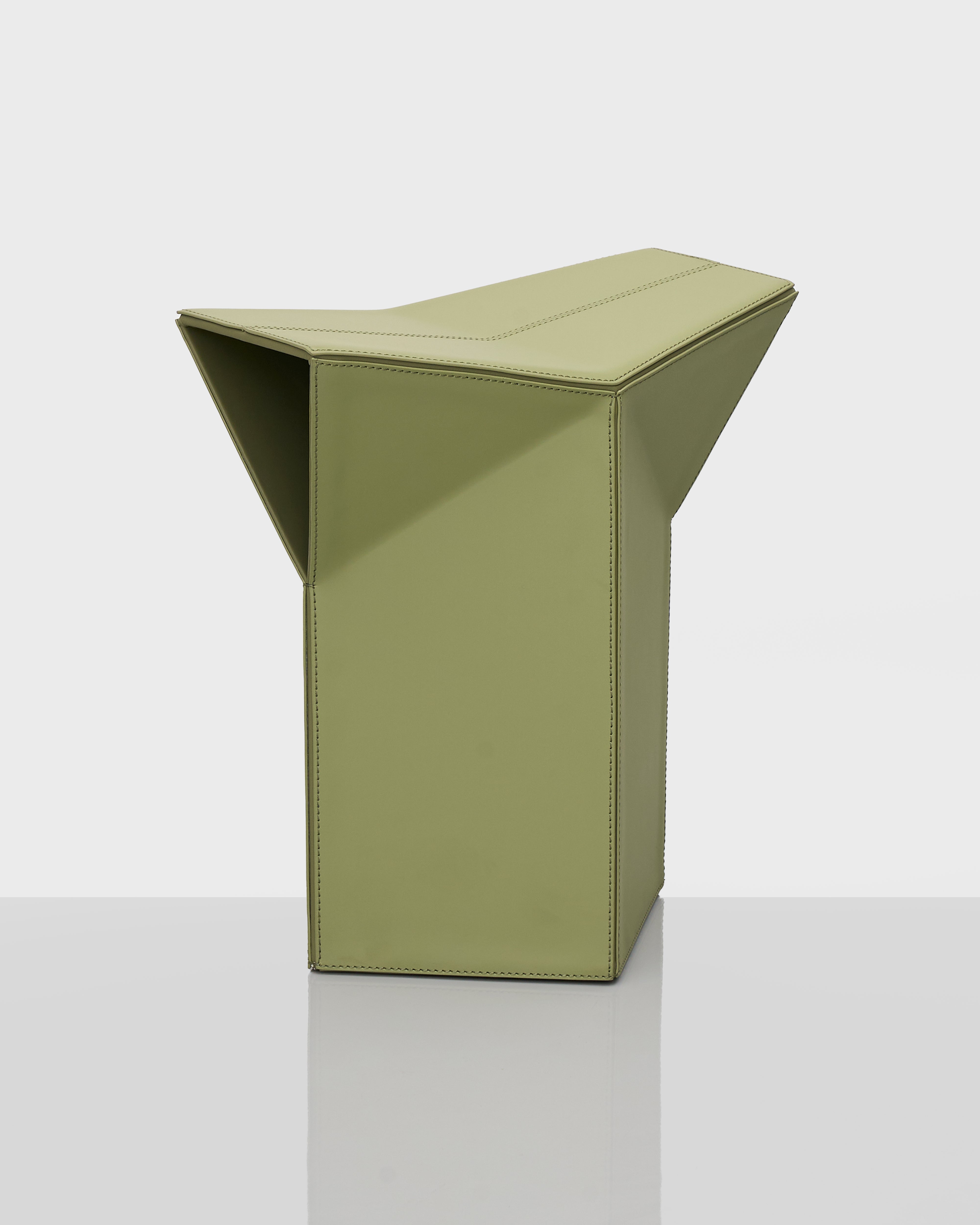 Diamond-Form Conical Leather Side Table in olive green luxury home accent with sculptural geometric design
