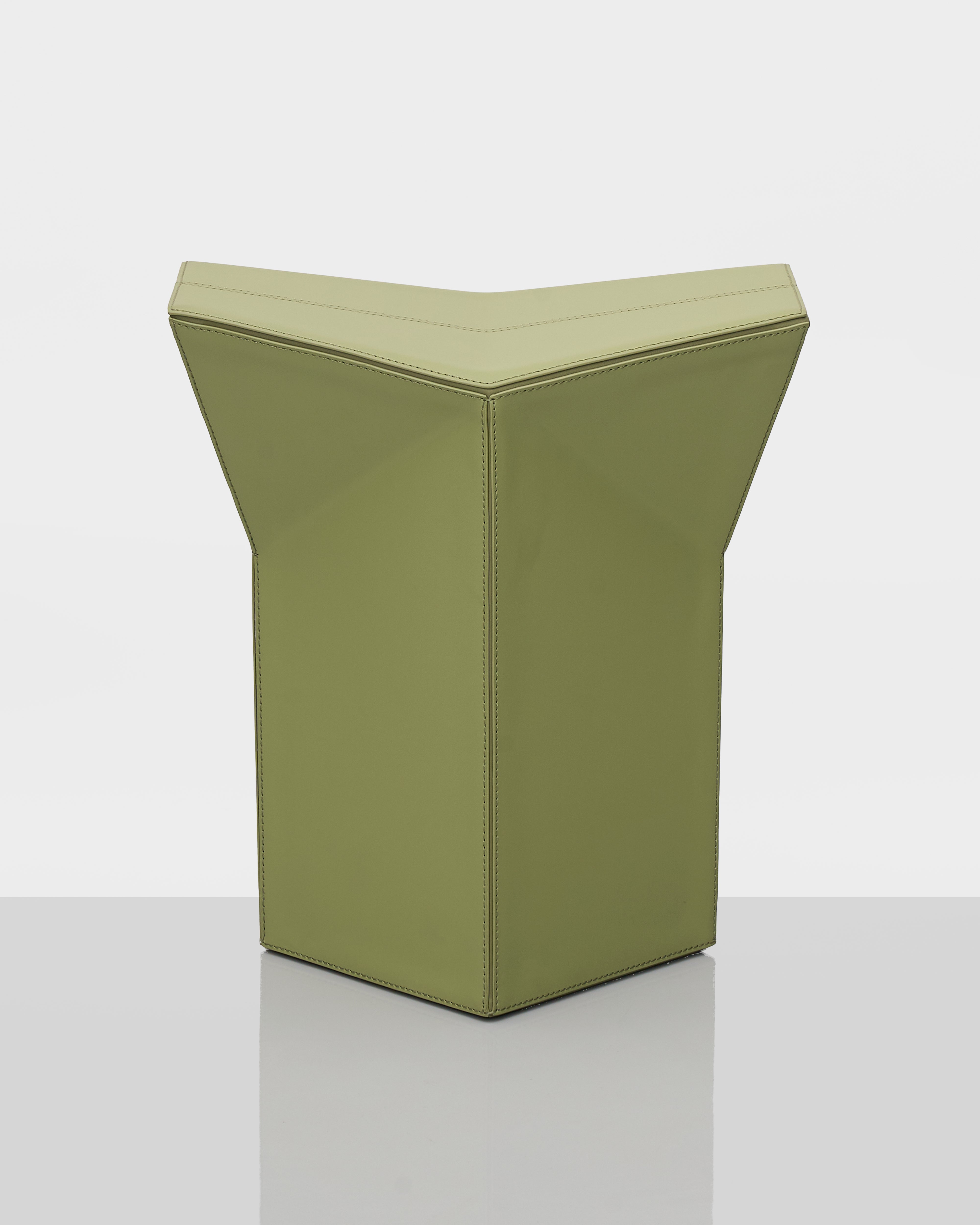 Side view of Diamond-Form Conical Leather Side Table highlighting conical silhouette and refined leather detailing