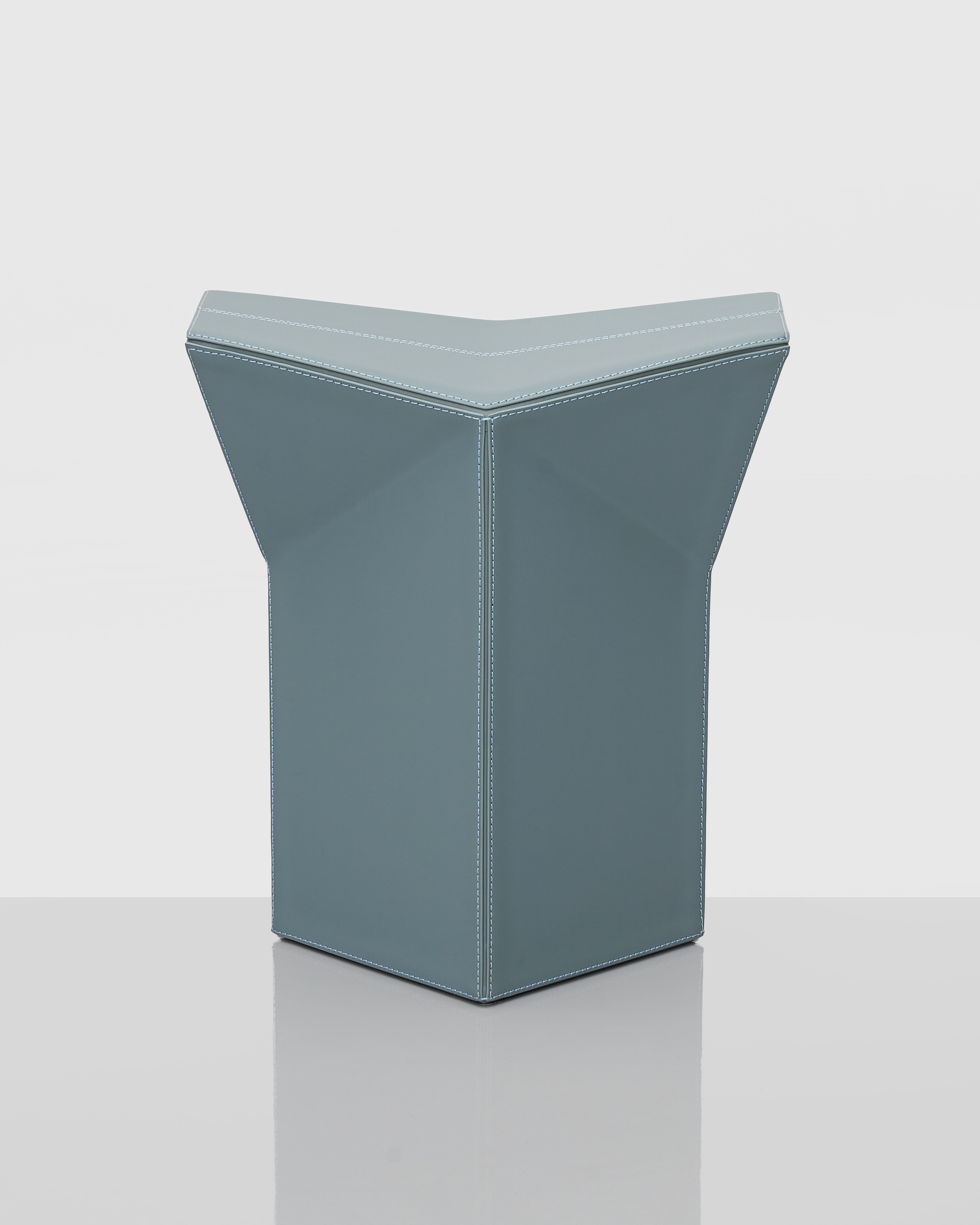Side view of Diamond-Form Conical Leather Side Table highlighting conical silhouette and refined leather detailing