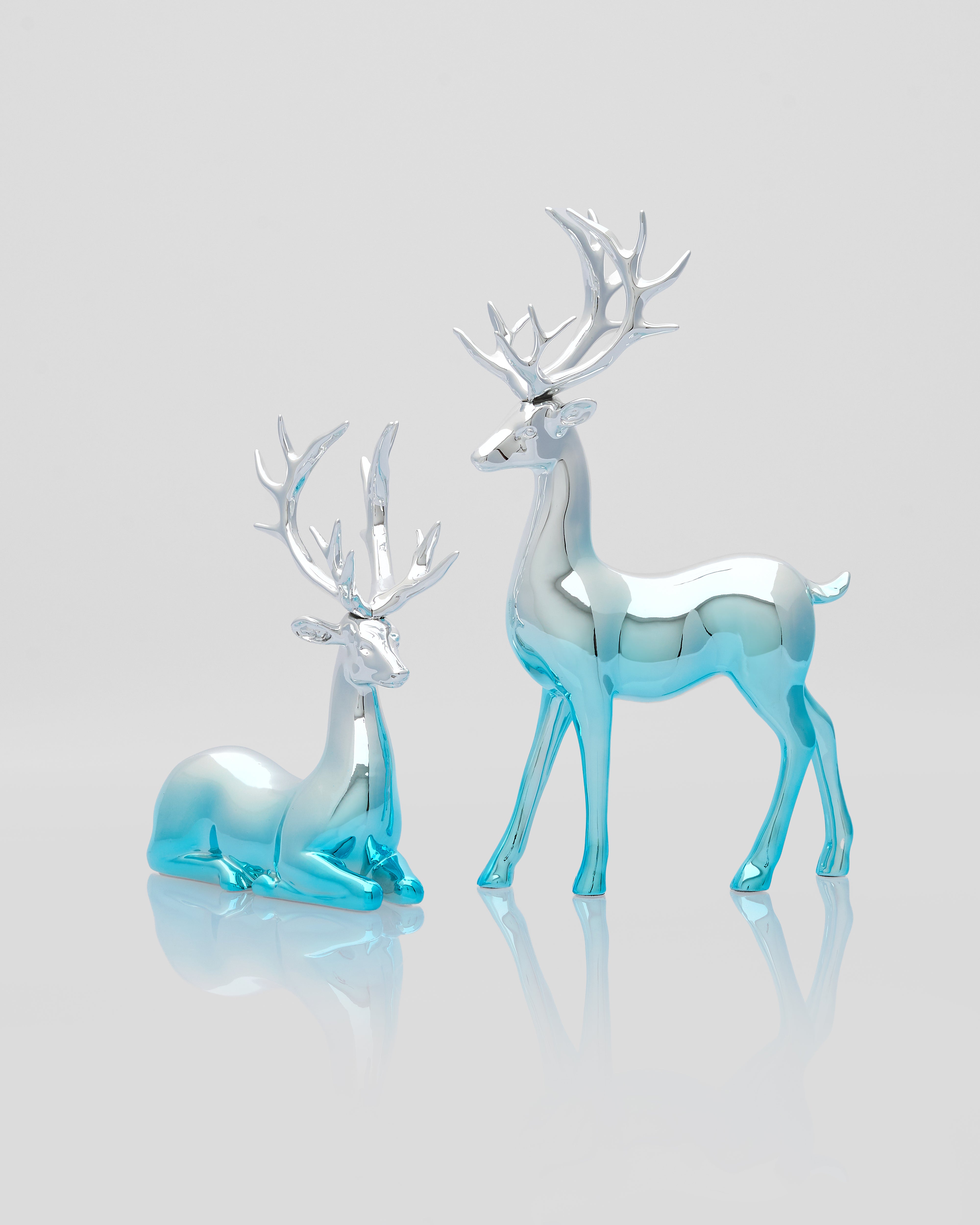 Dual Desert Deer Decor luxury home accent featuring dual-tone sculptural deer in silver and blue
