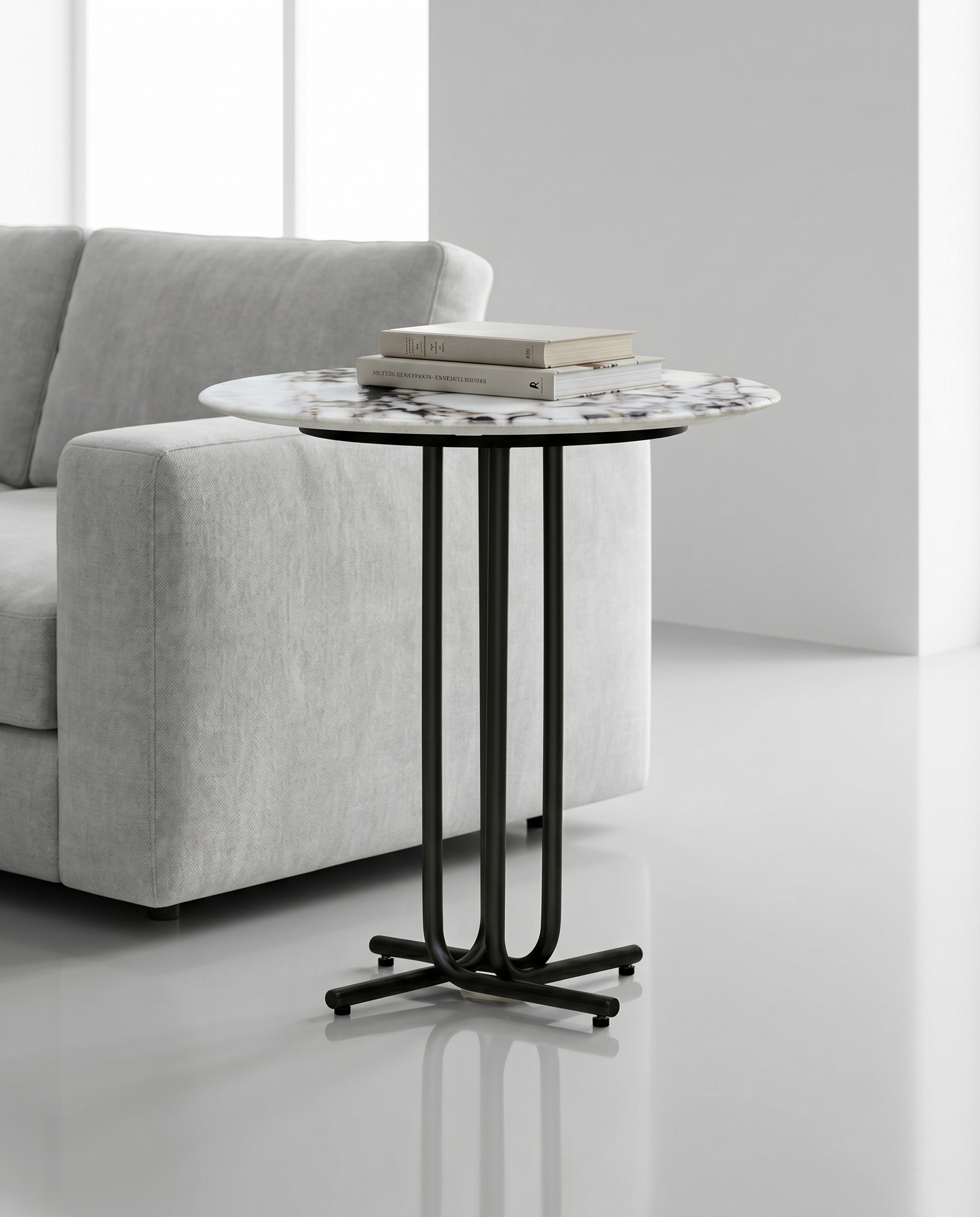 Echo Marble Top Side Table with Carbon Steel Frame