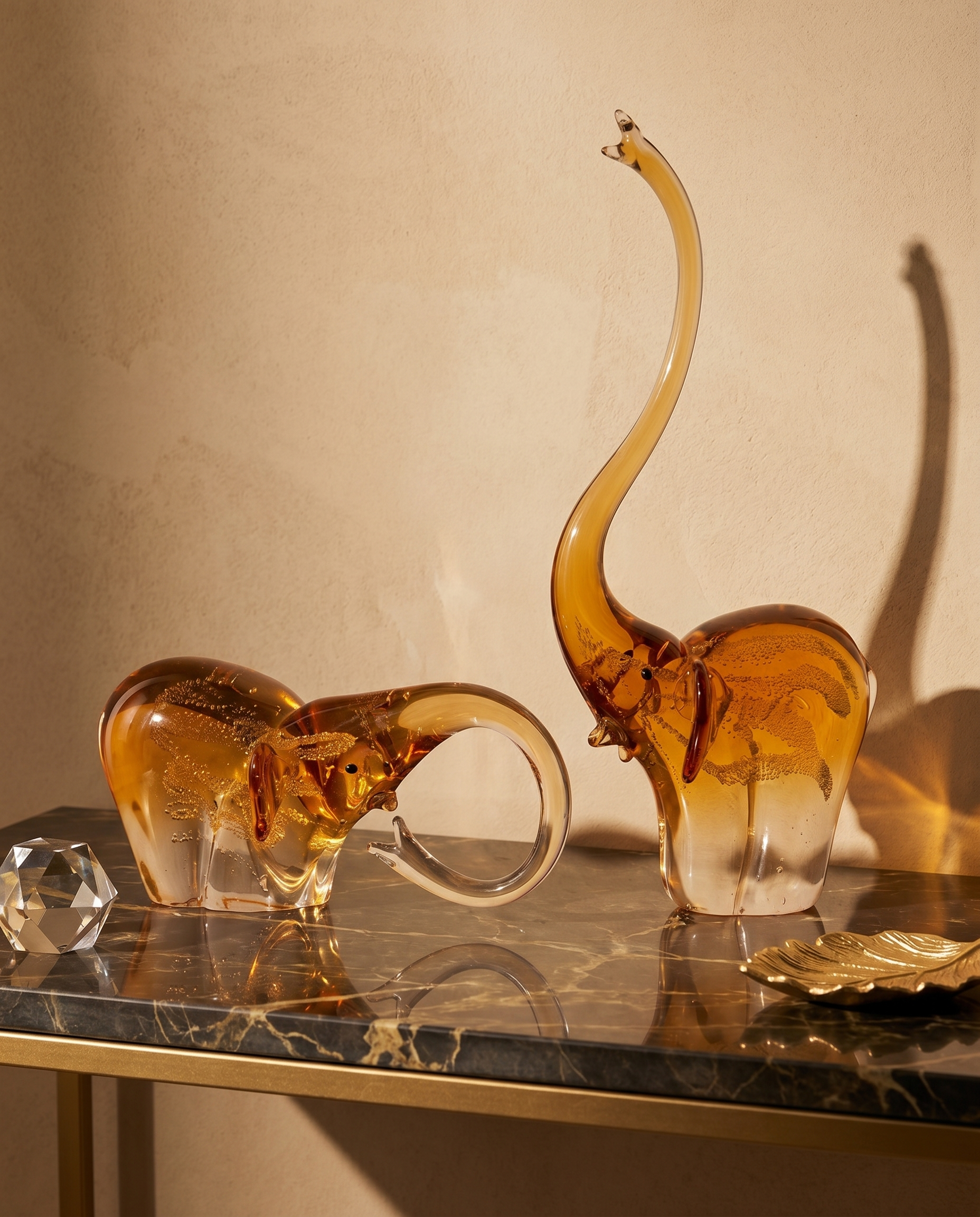 Golden Elephant Crystal Decor Set